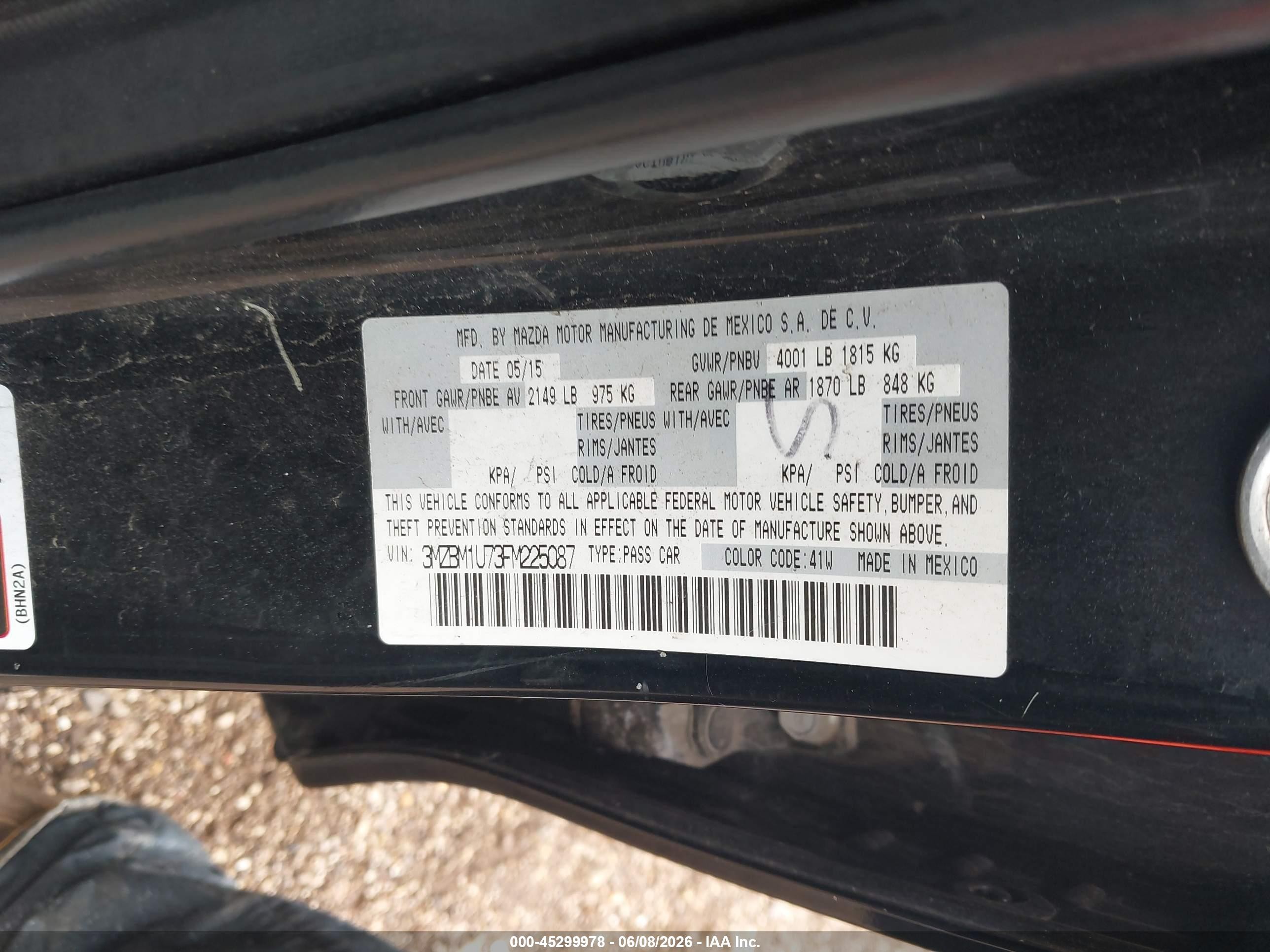 2015 Mazda Mazda3 I Sport Черный vin: 3MZBM1U73FM225087