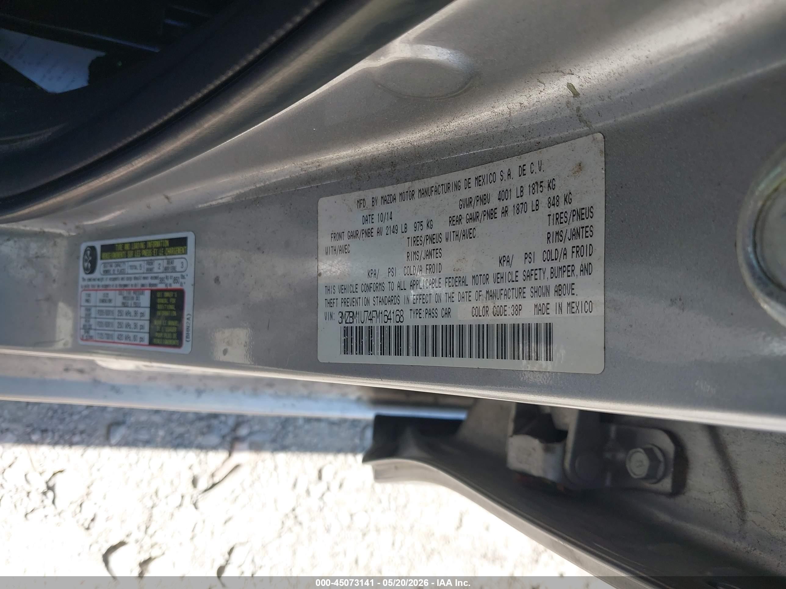 2015 Mazda Mazda3 I Sport Gray vin: 3MZBM1U74FM164168