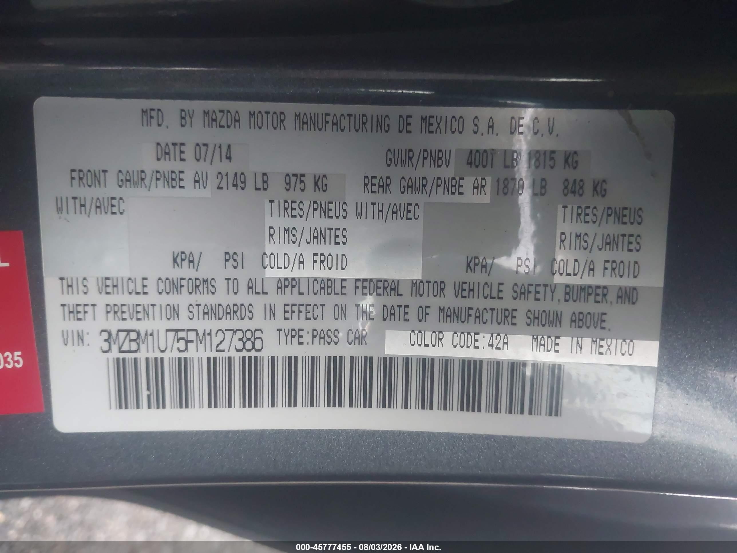 2015 Mazda Mazda3 I Sport Gray vin: 3MZBM1U75FM127386