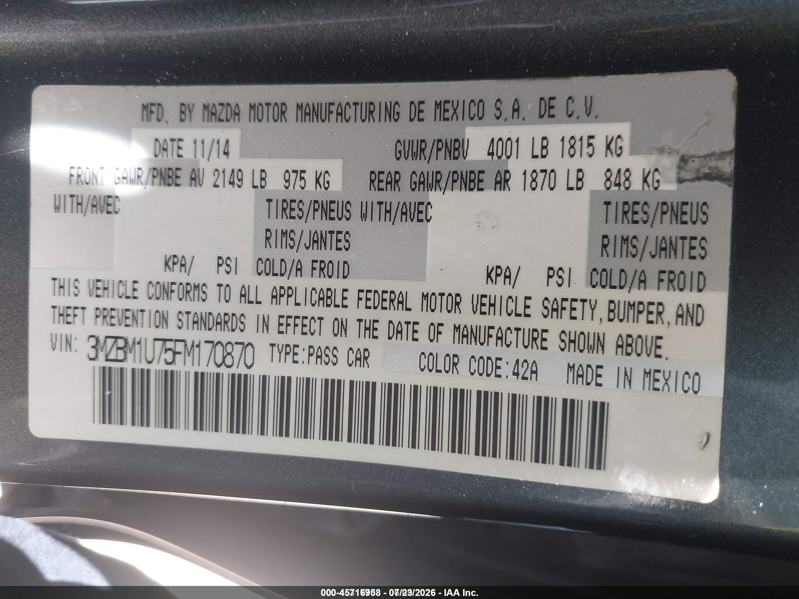 2015 Mazda Mazda3   Gray vin: 3MZBM1U75FM170870