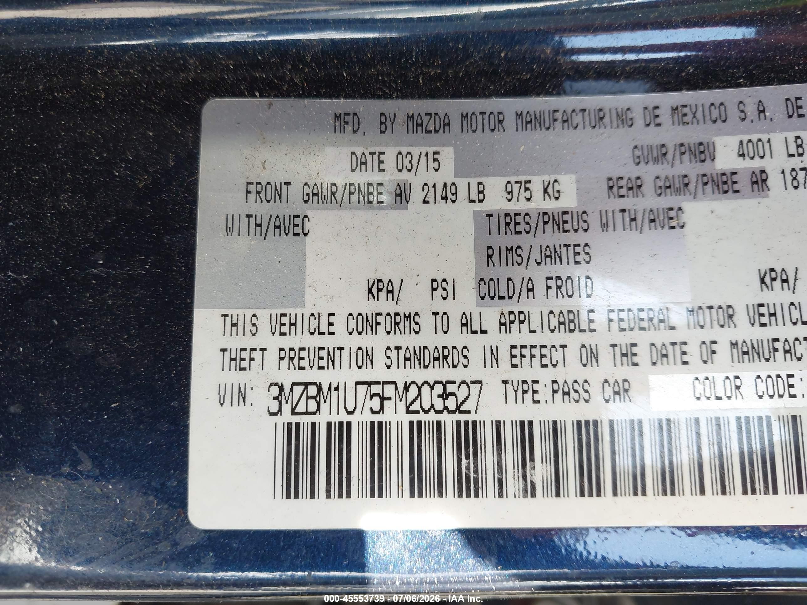 2015 Mazda Mazda3 I Sport Blue vin: 3MZBM1U75FM203527