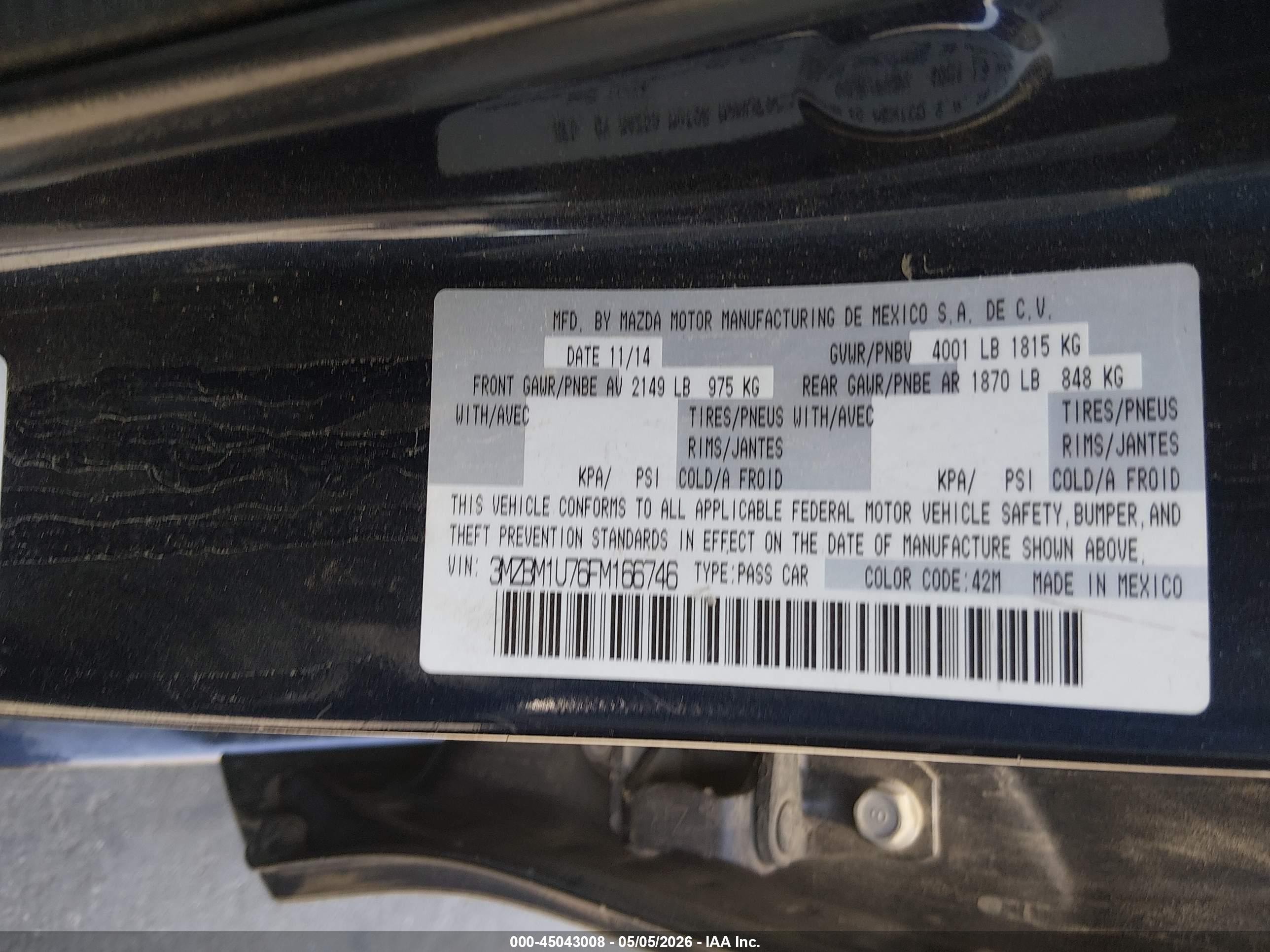 2015 Mazda Mazda3 I Sport Синий vin: 3MZBM1U76FM166746