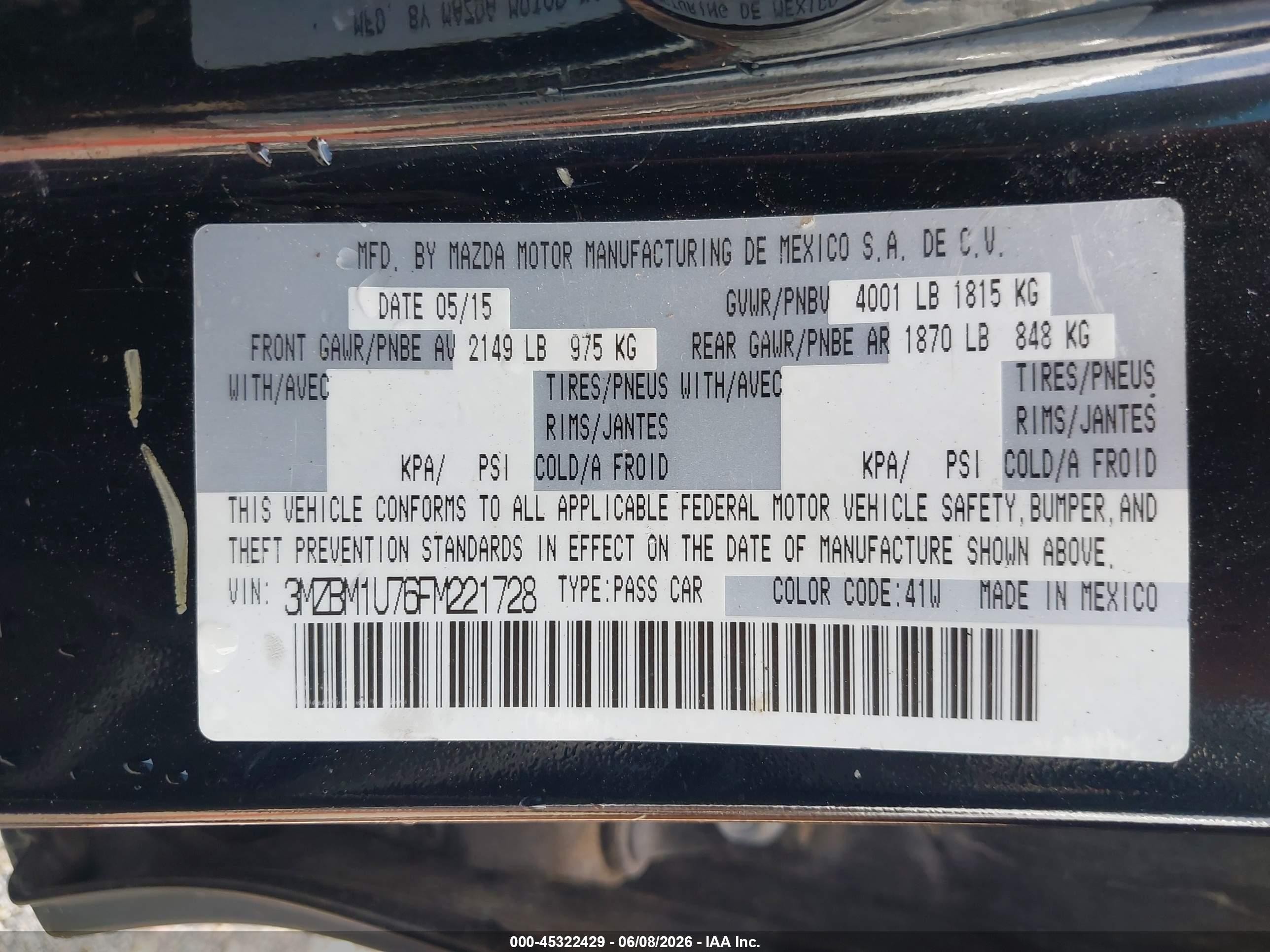 2015 Mazda Mazda3 I Sport Black vin: 3MZBM1U76FM221728