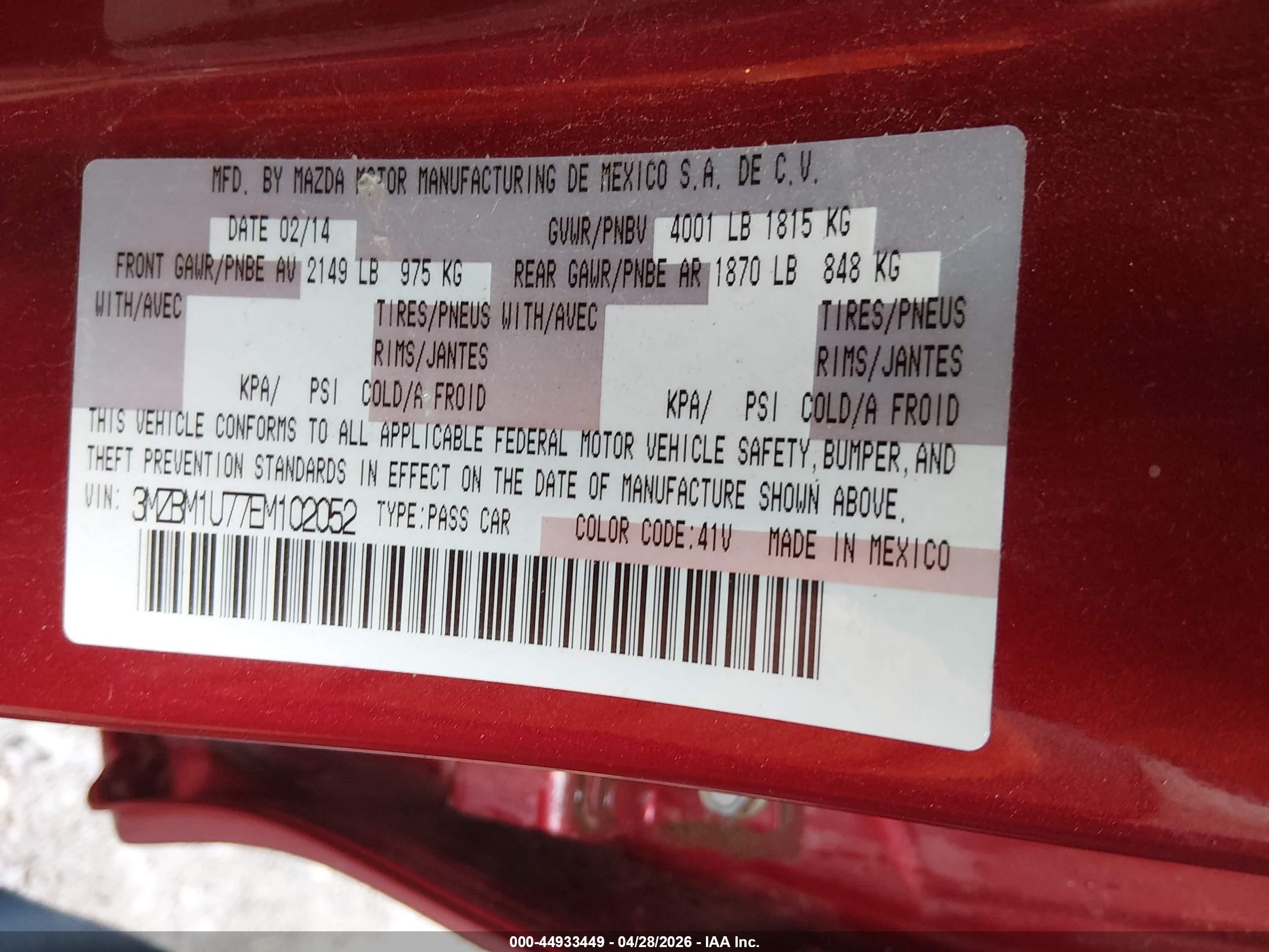 2014 Mazda Mazda3 I Sport Red vin: 3MZBM1U77EM102052