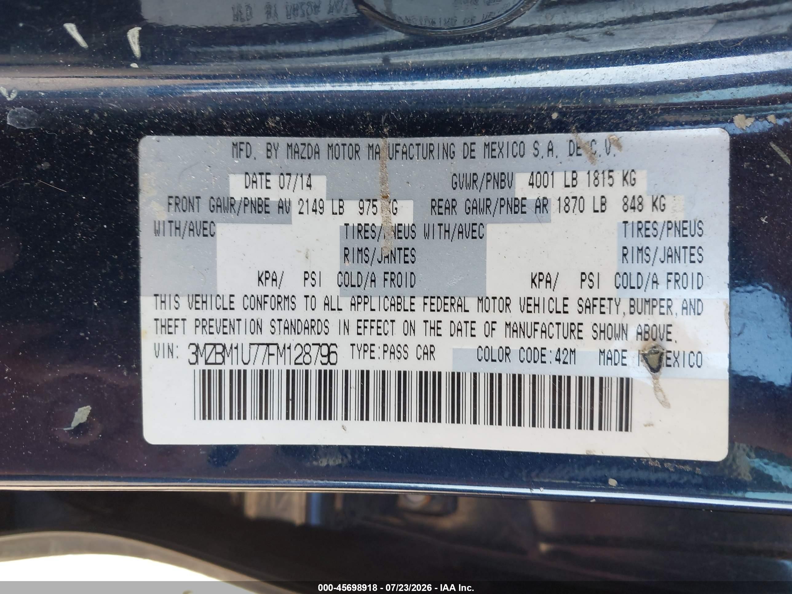 2015 Mazda Mazda3 I Sport Blue vin: 3MZBM1U77FM128796