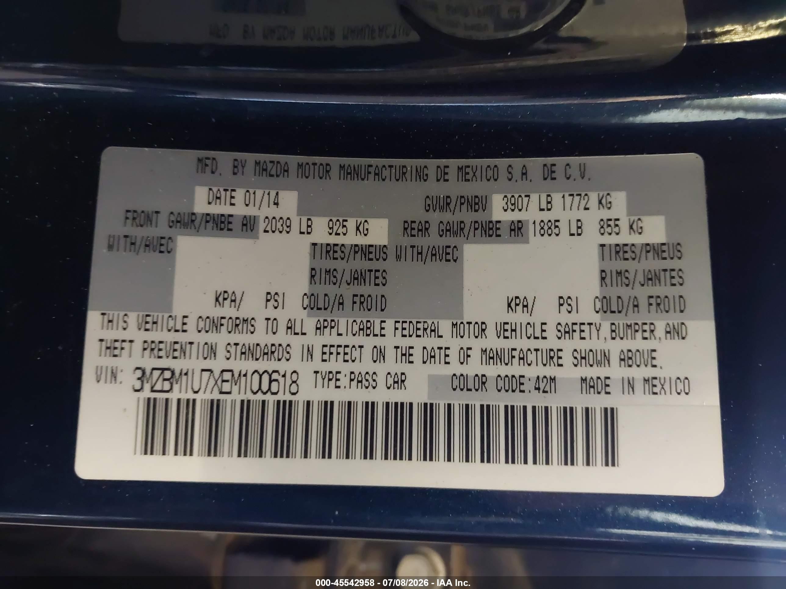 2014 Mazda Mazda3 I Sport Dark Blue vin: 3MZBM1U7XEM100618