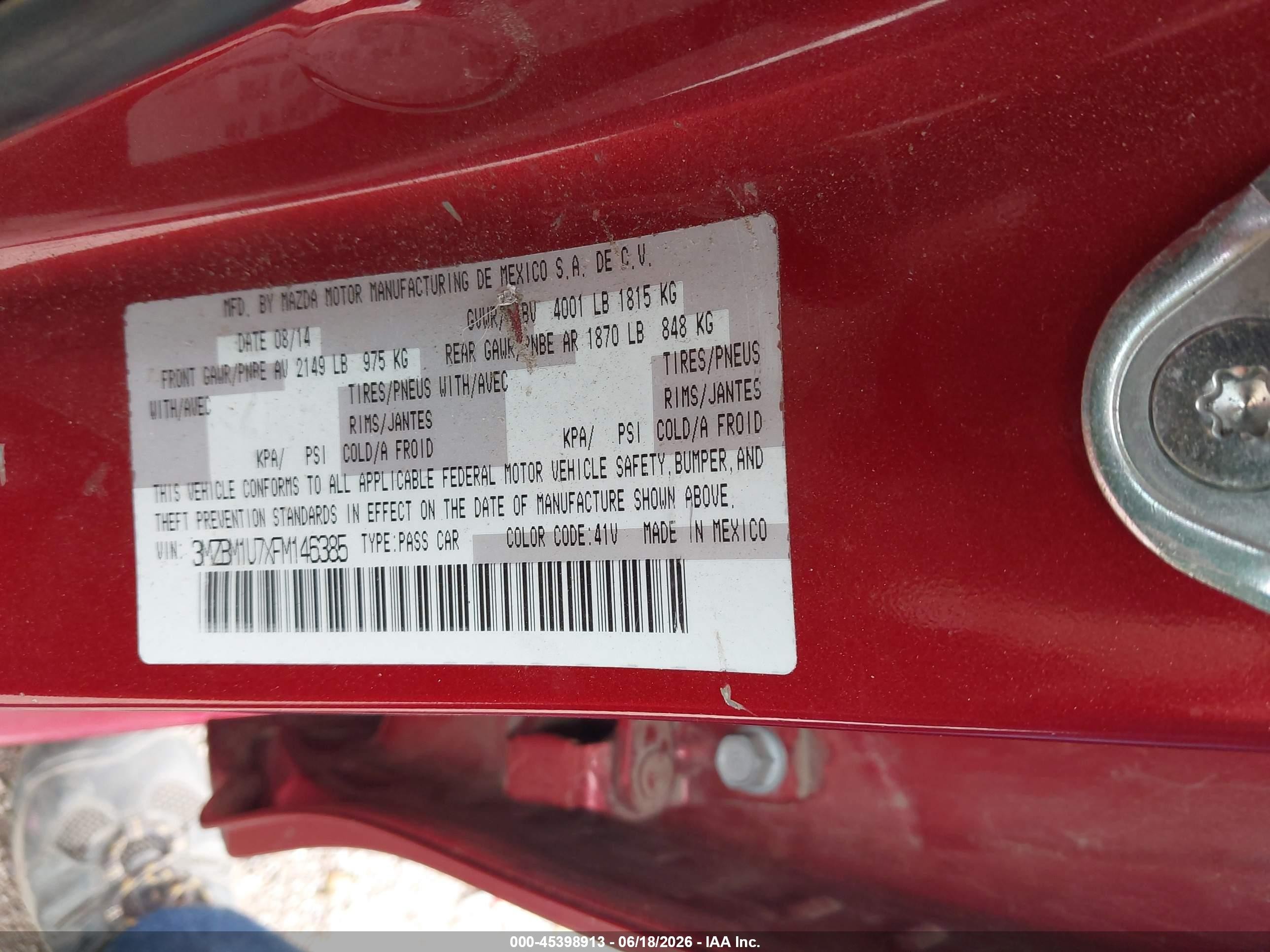 2015 Mazda Mazda3 I Sport Red vin: 3MZBM1U7XFM146385