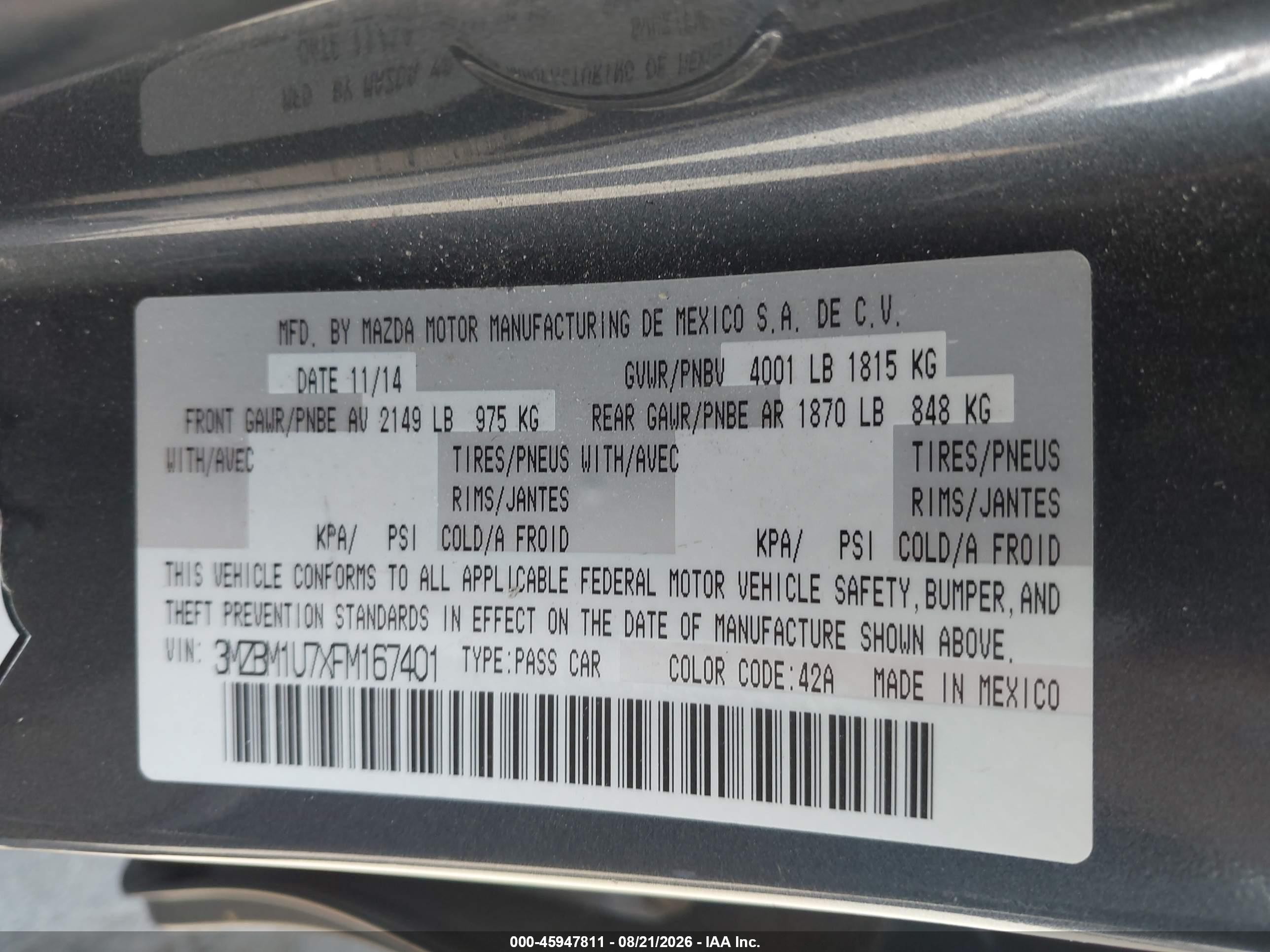 2015 Mazda Mazda3 I Sport Gray vin: 3MZBM1U7XFM167401