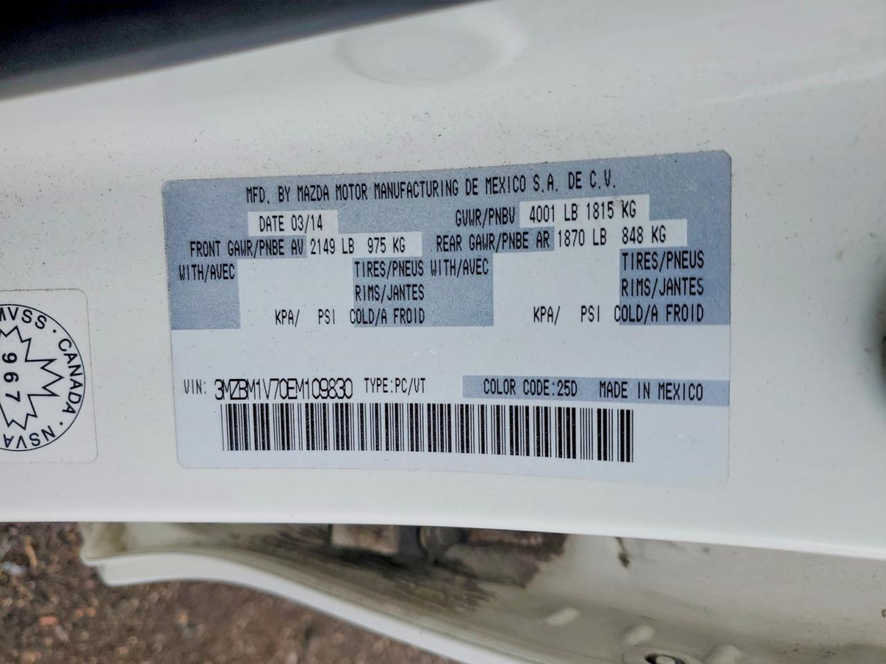 2014 Mazda 3 Touring White vin: 3MZBM1V70EM109830
