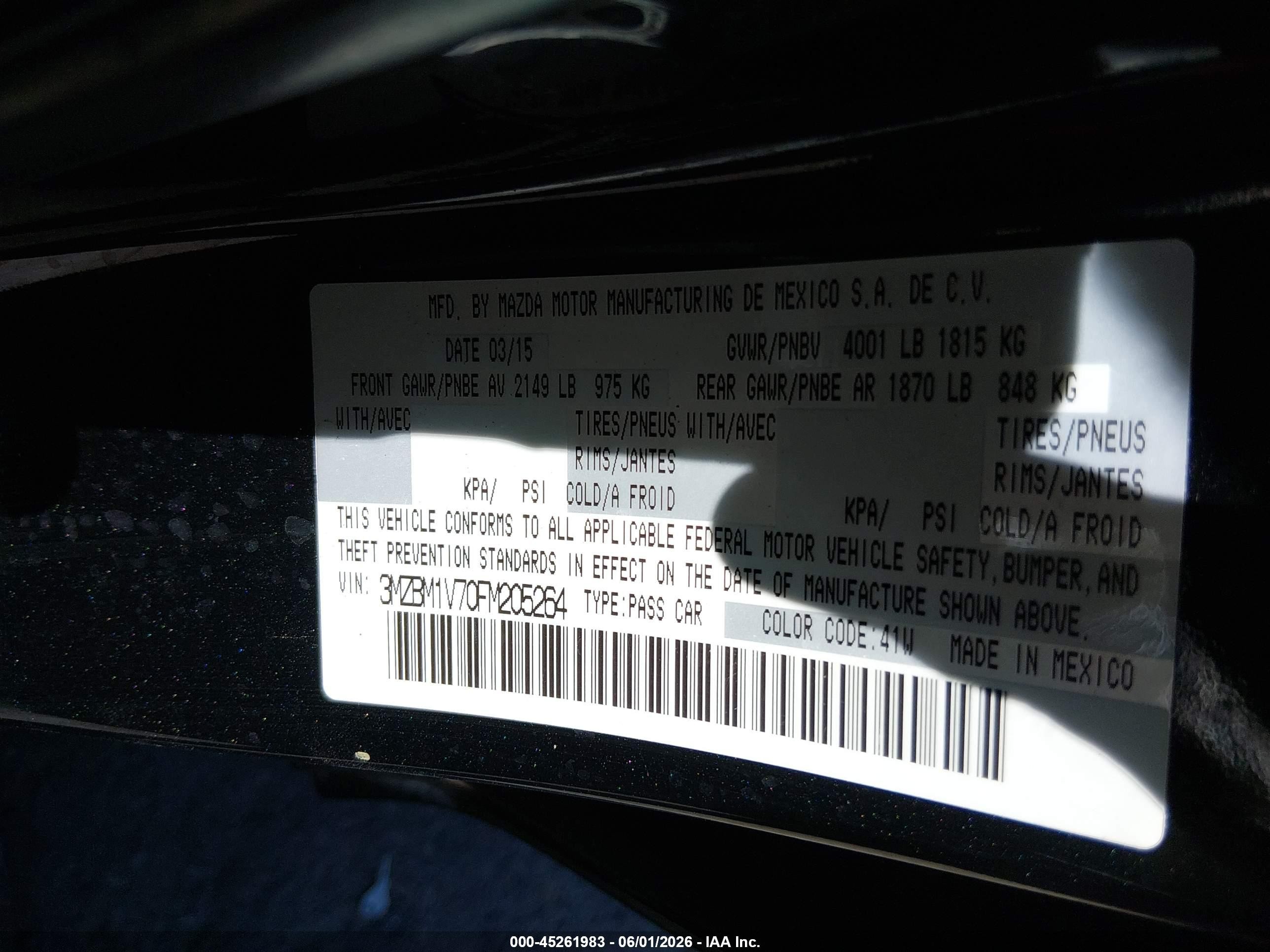 2015 Mazda Mazda3 I Touring Black vin: 3MZBM1V70FM205264