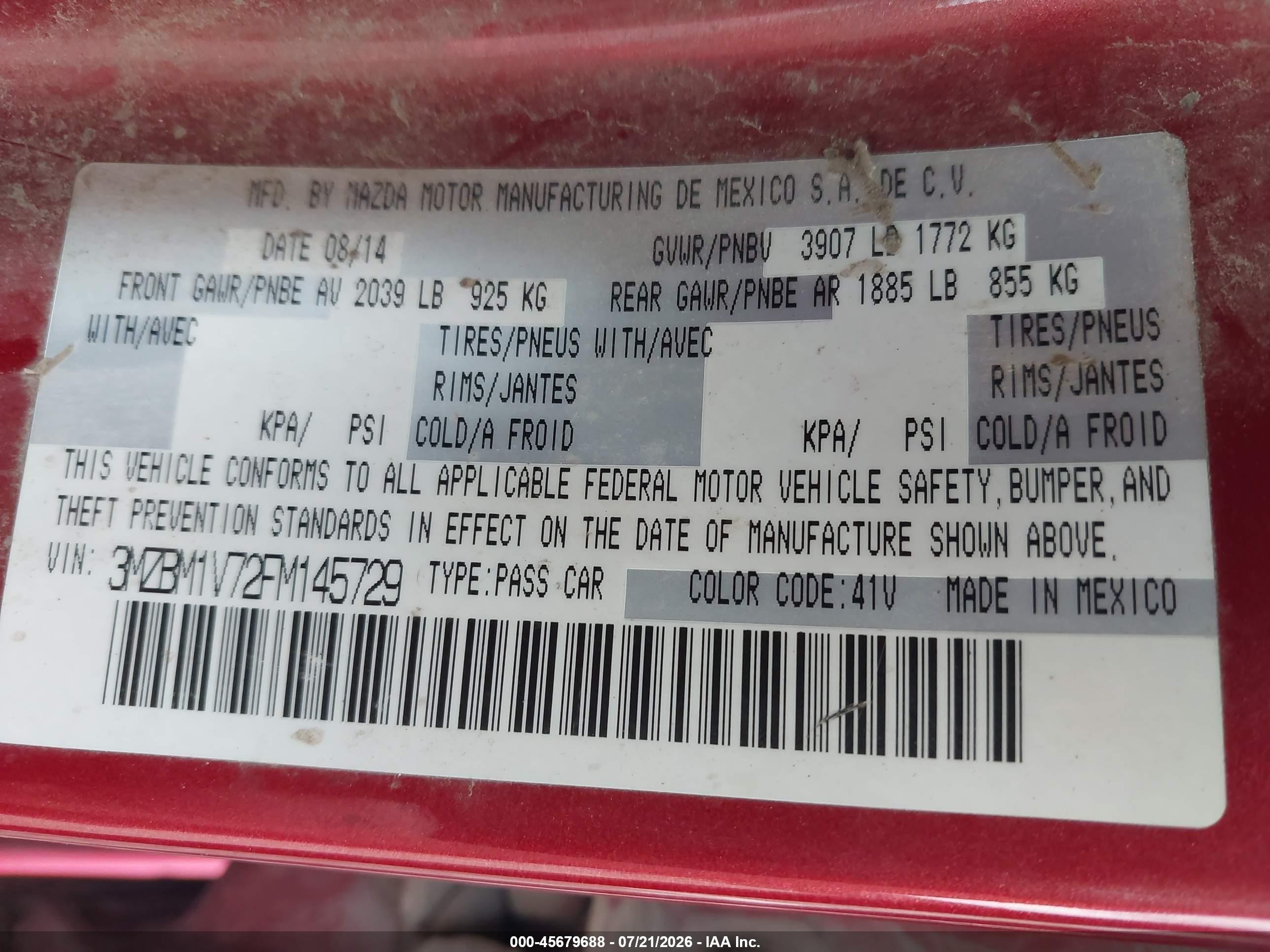 2015 Mazda Mazda3 I Touring Red vin: 3MZBM1V72FM145729