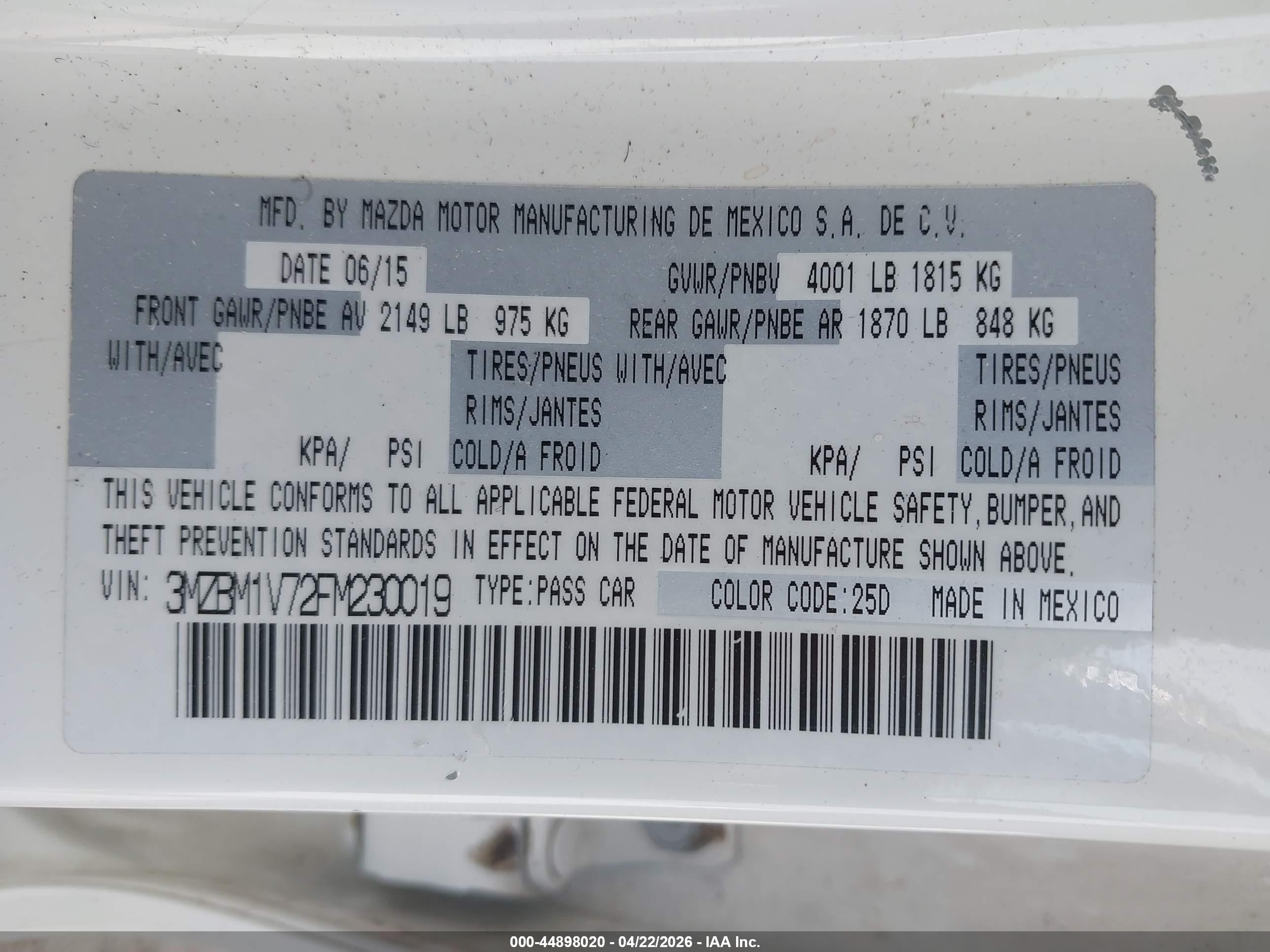 2015 Mazda Mazda3 I Touring Белый vin: 3MZBM1V72FM230019