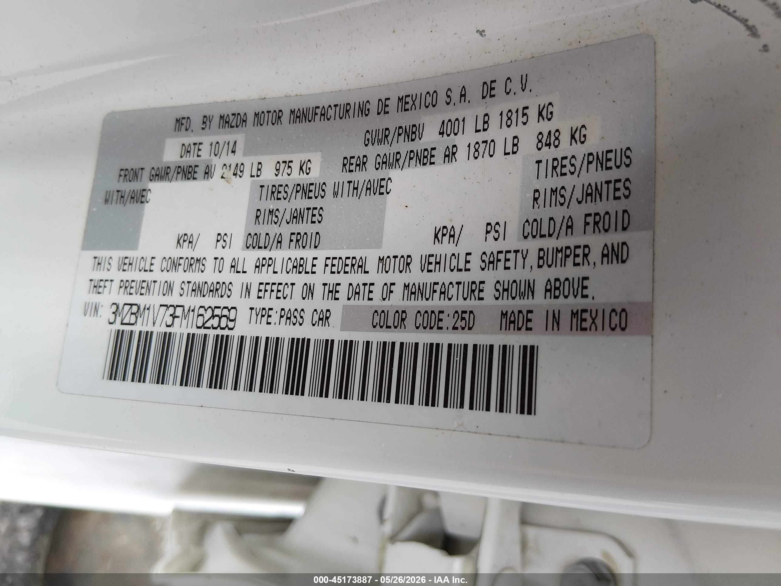 2015 Mazda Mazda3 I Touring Белый vin: 3MZBM1V73FM162569