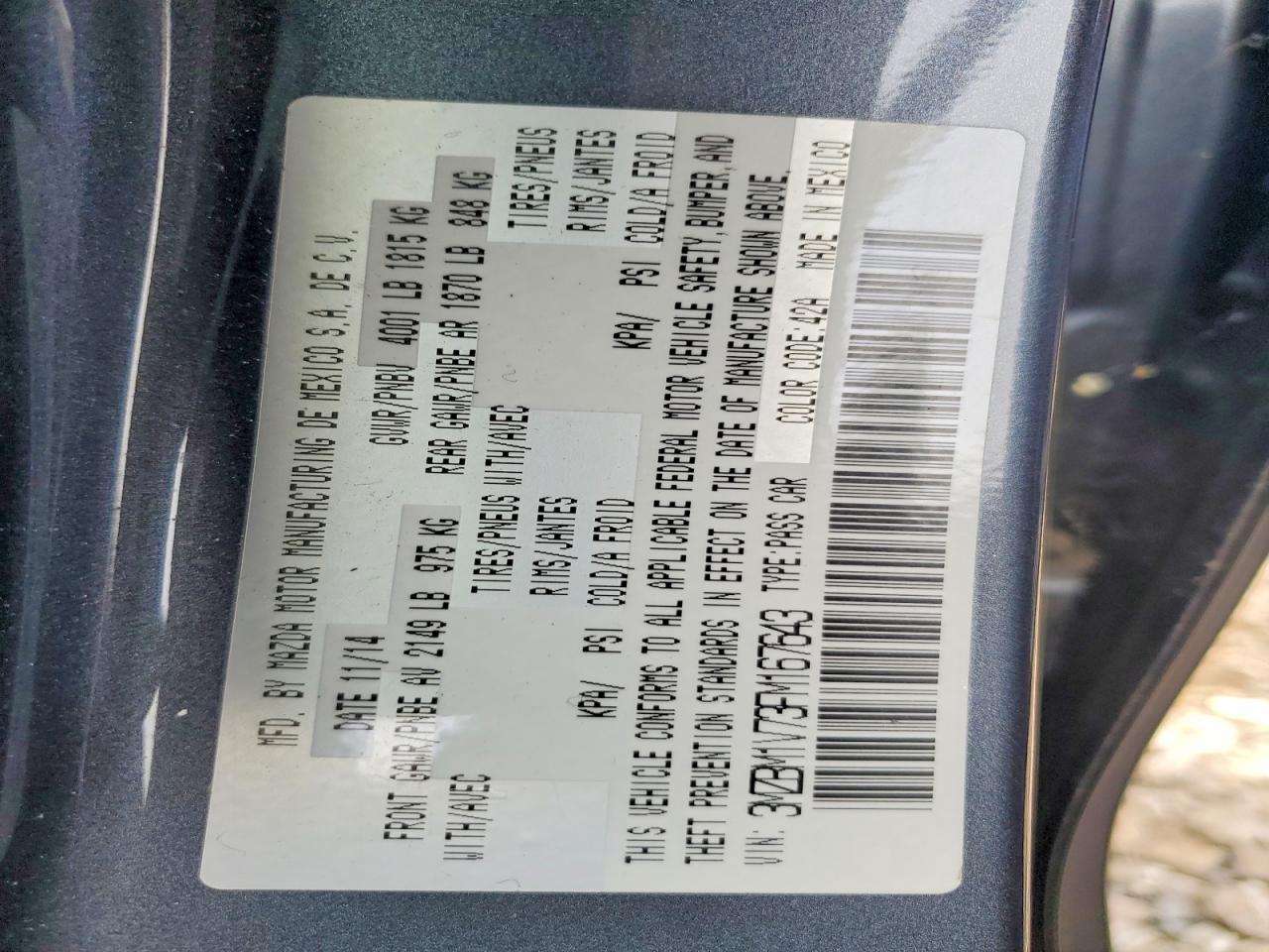 2015 Mazda 3 Touring Charcoal vin: 3MZBM1V73FM167643