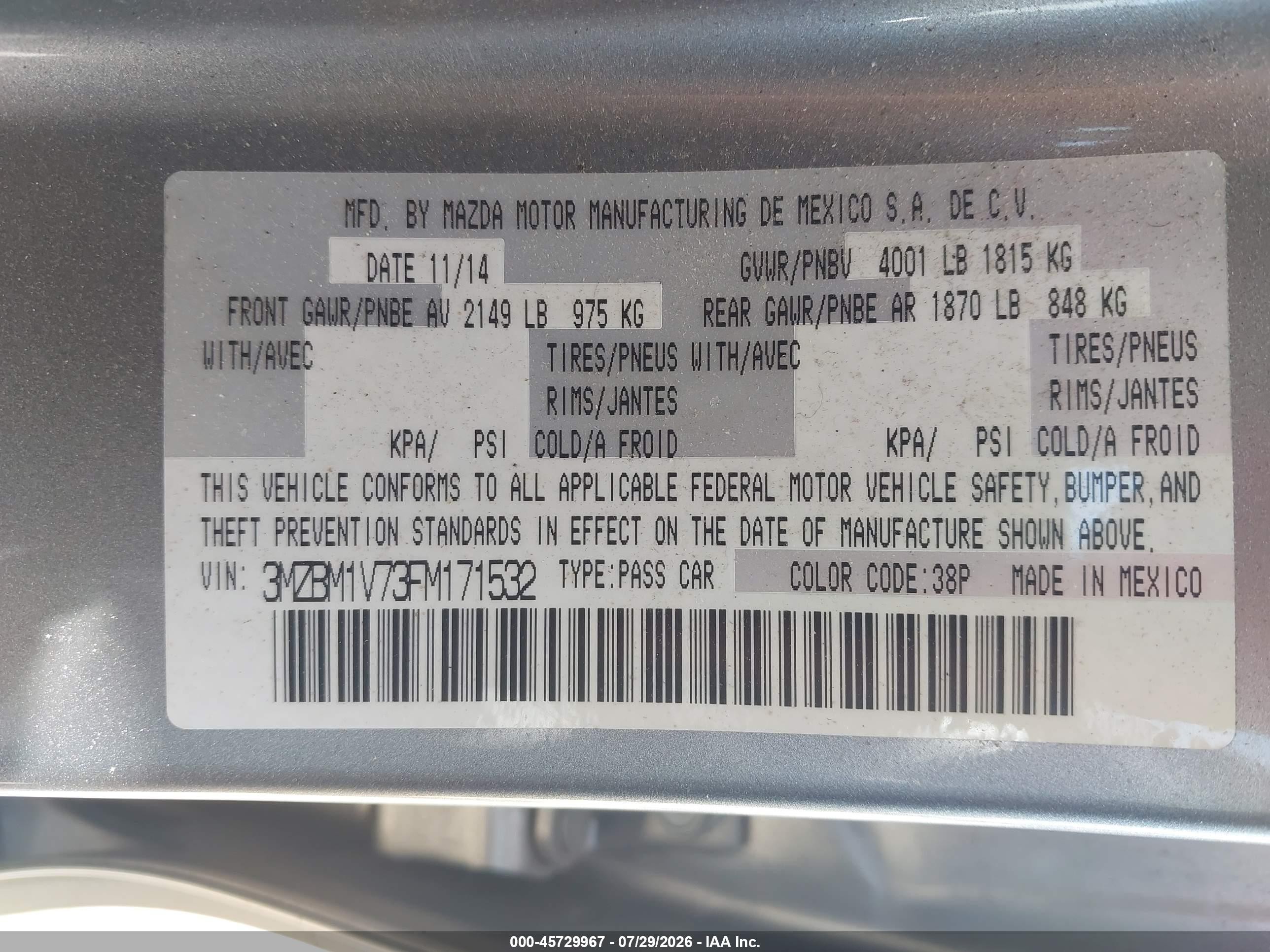 2015 Mazda Mazda3 I Touring Серый vin: 3MZBM1V73FM171532