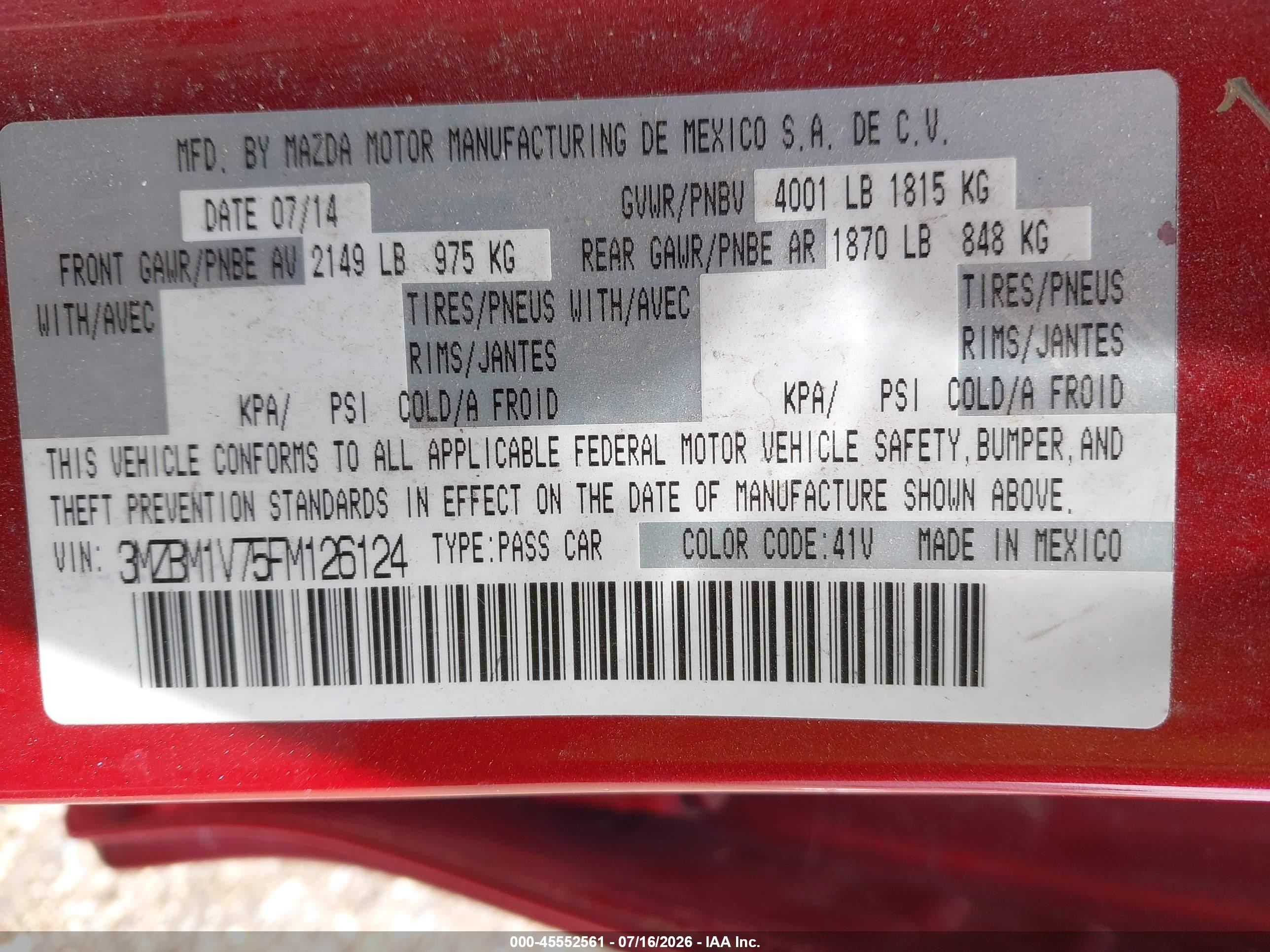 2015 Mazda Mazda3 I Touring Red vin: 3MZBM1V75FM126124