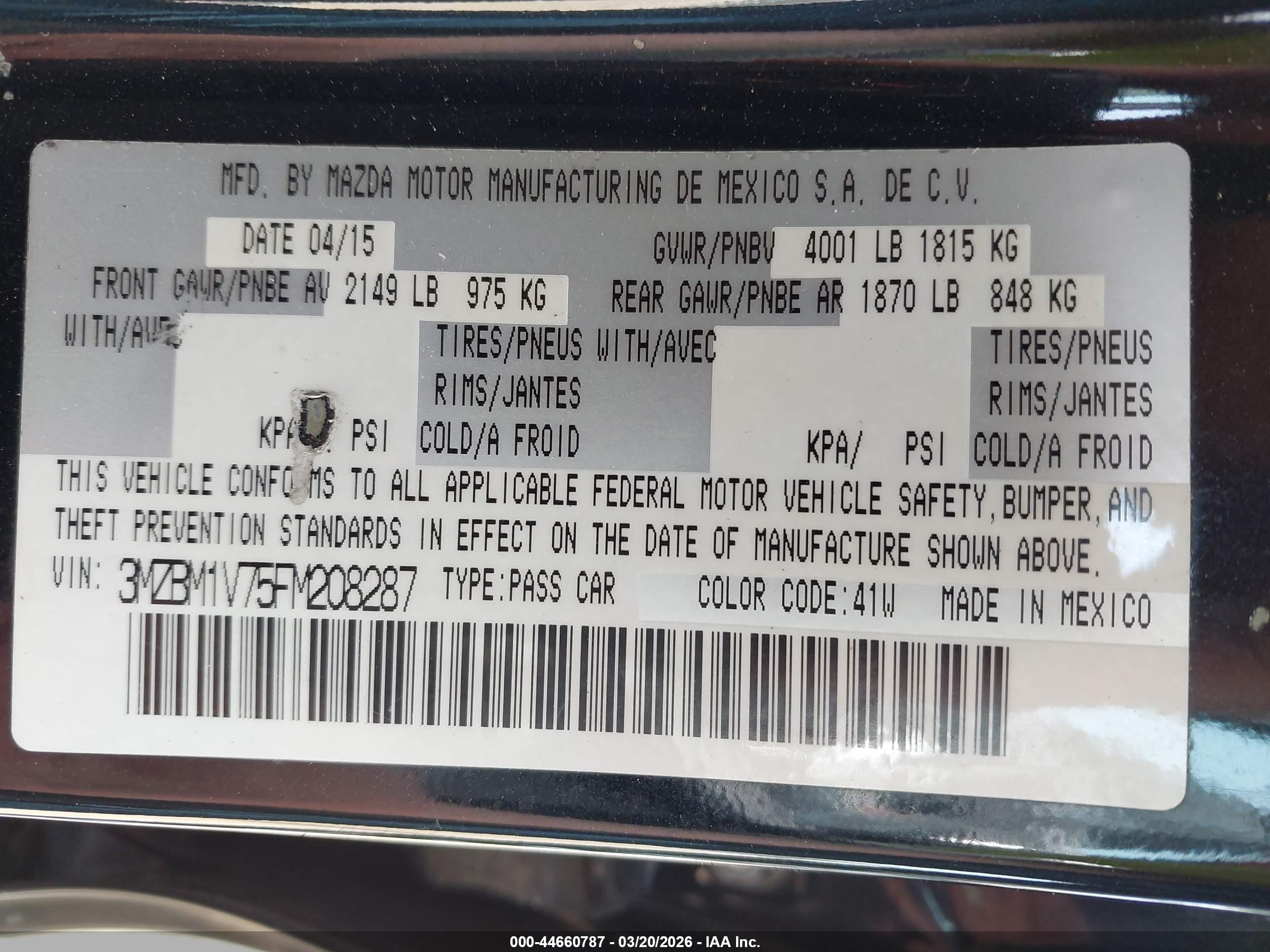 2015 Mazda Mazda3 I Touring Black vin: 3MZBM1V75FM208287