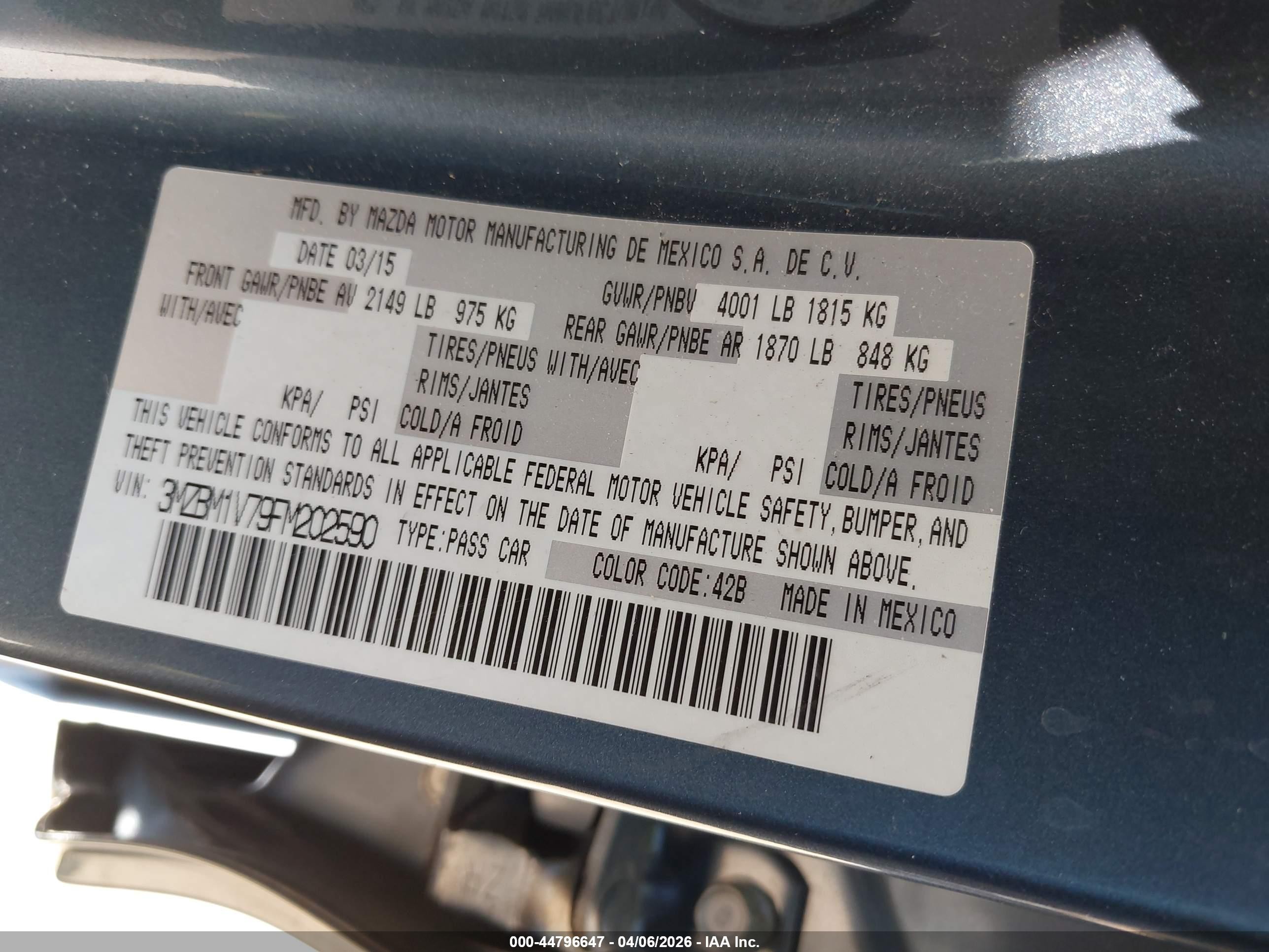 2015 Mazda Mazda3 Blue vin: 3MZBM1V79FM202590