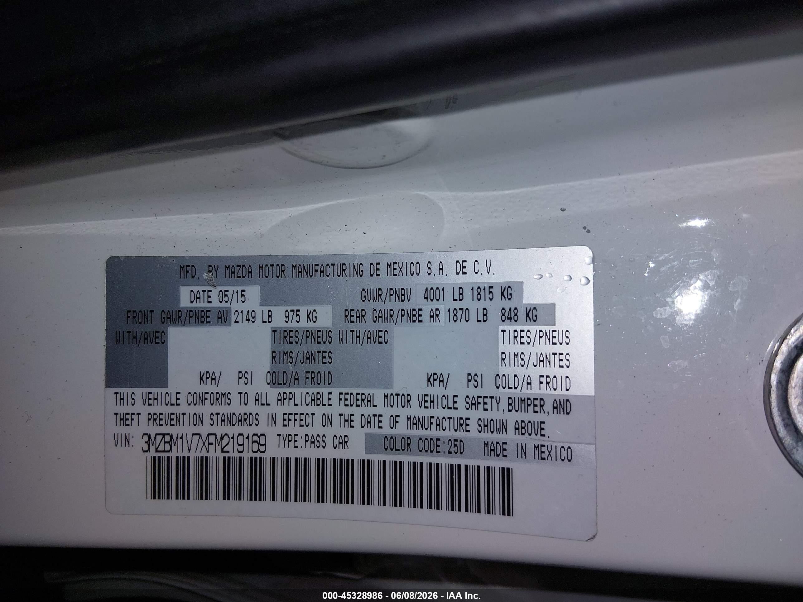 2015 Mazda Mazda3 I Touring White vin: 3MZBM1V7XFM219169