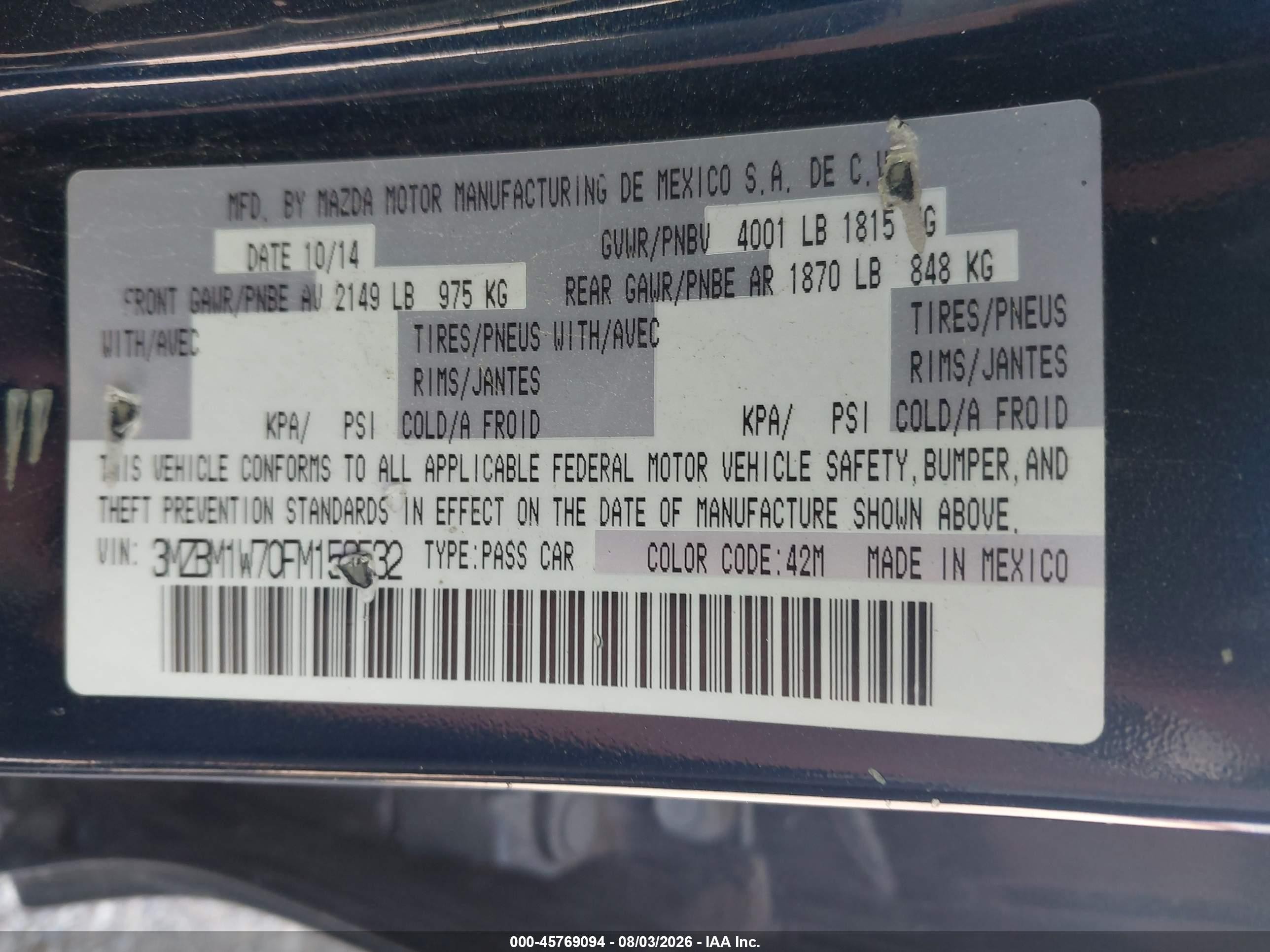 2015 Mazda Mazda3 I Grand Touring Dark Blue vin: 3MZBM1W70FM159532