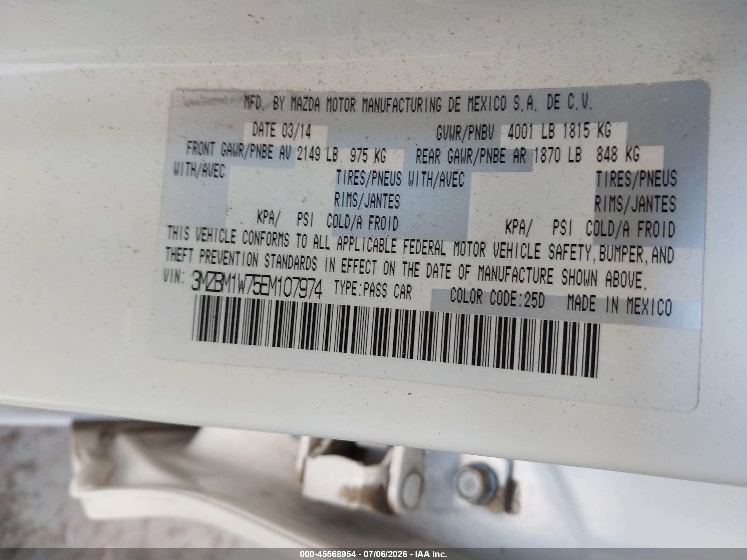 2014 Mazda Mazda3 I Grand Touring White vin: 3MZBM1W75EM107974