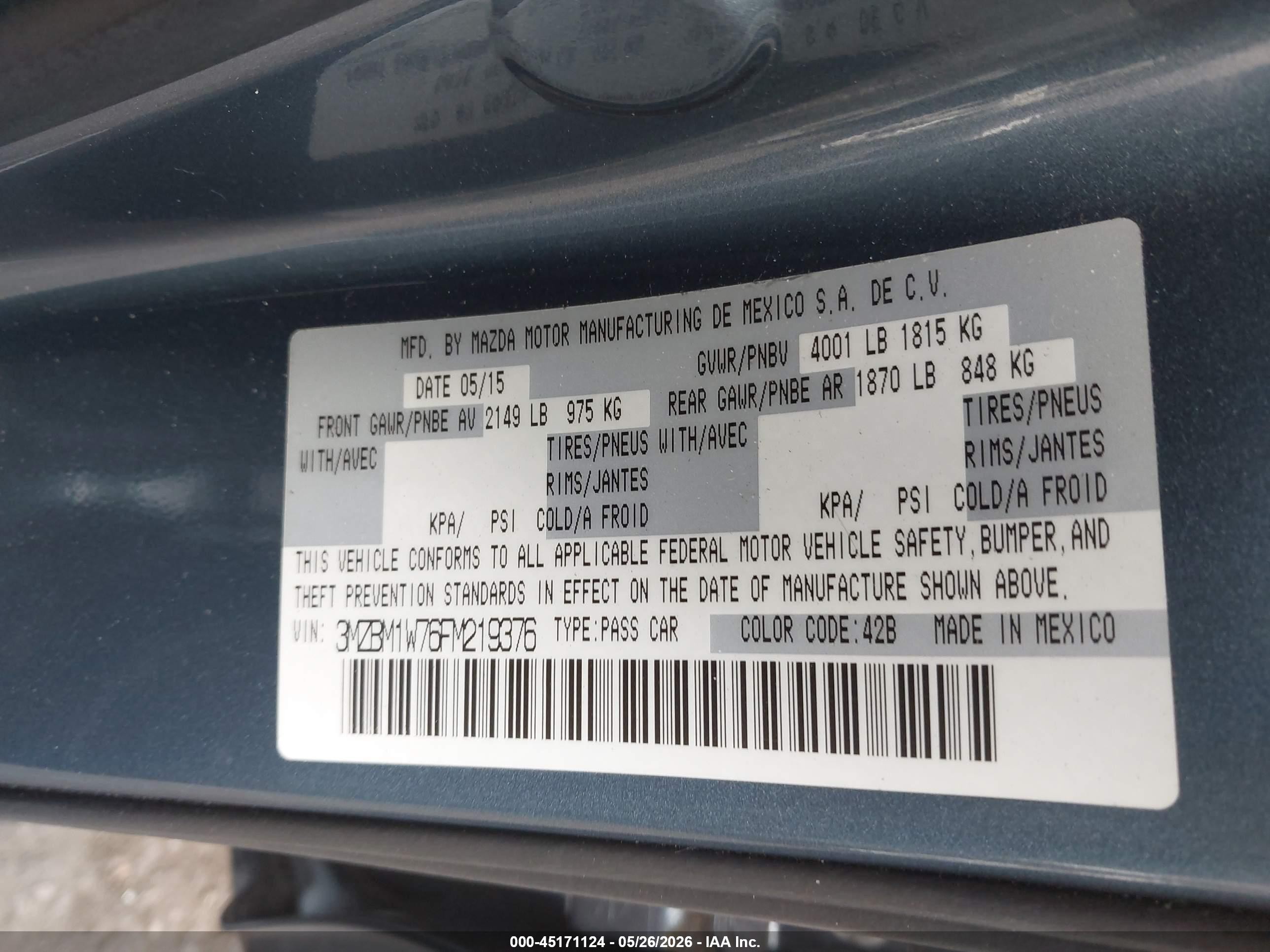 2015 Mazda Mazda3 I Grand Touring Blue vin: 3MZBM1W76FM219376