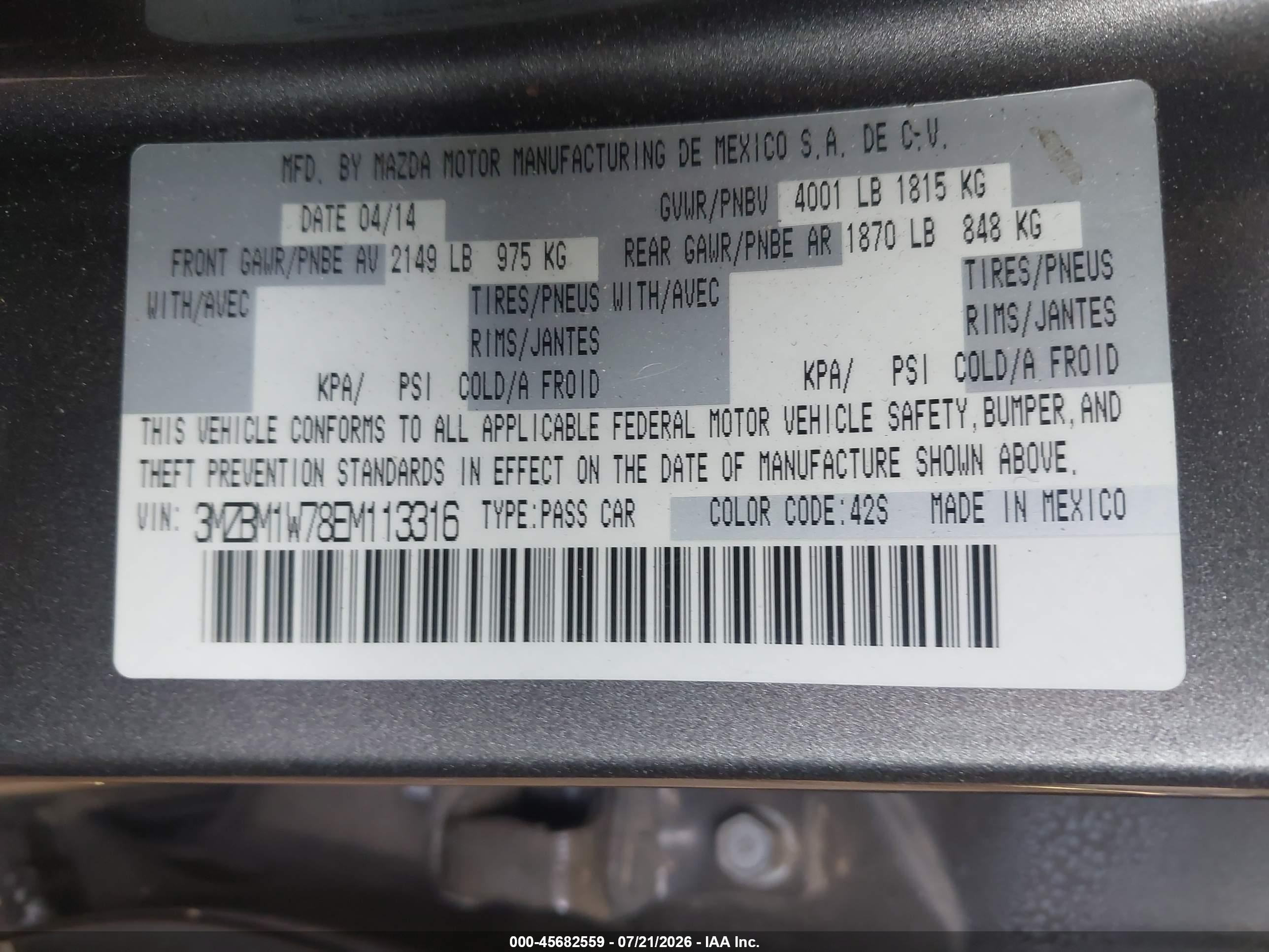 2014 Mazda Mazda3 I Grand Touring Gray vin: 3MZBM1W78EM113316