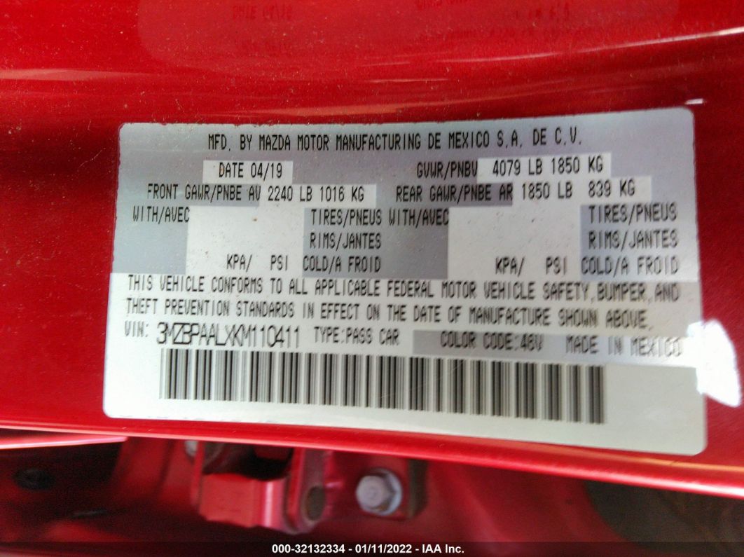 2019 Mazda Mazda3 Sedan W/select Pkg Красный vin: 3MZBPAALXKM110411