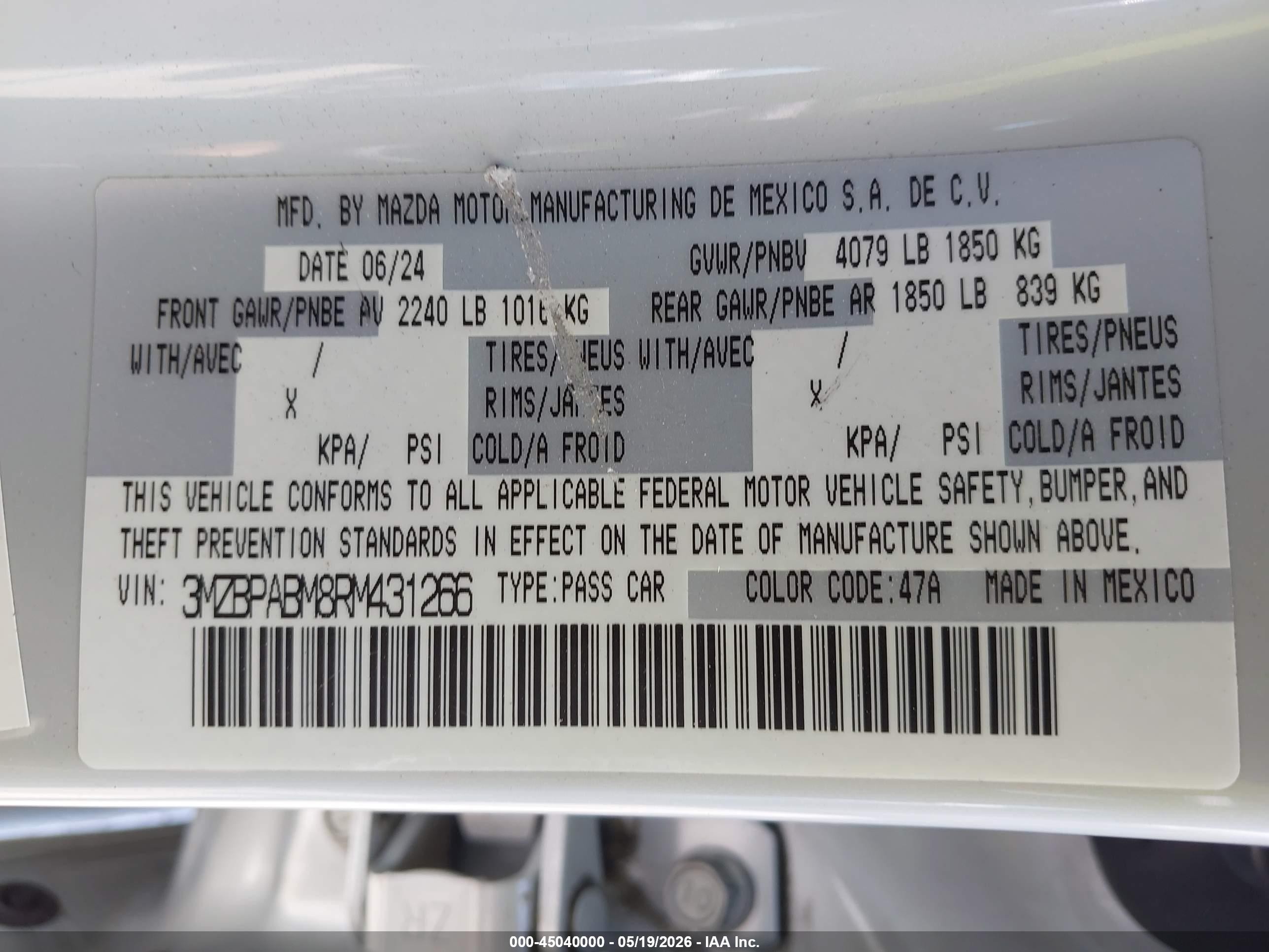 2024 Mazda Mazda3 2.5 S Select Sport Gray vin: 3MZBPABM8RM431266