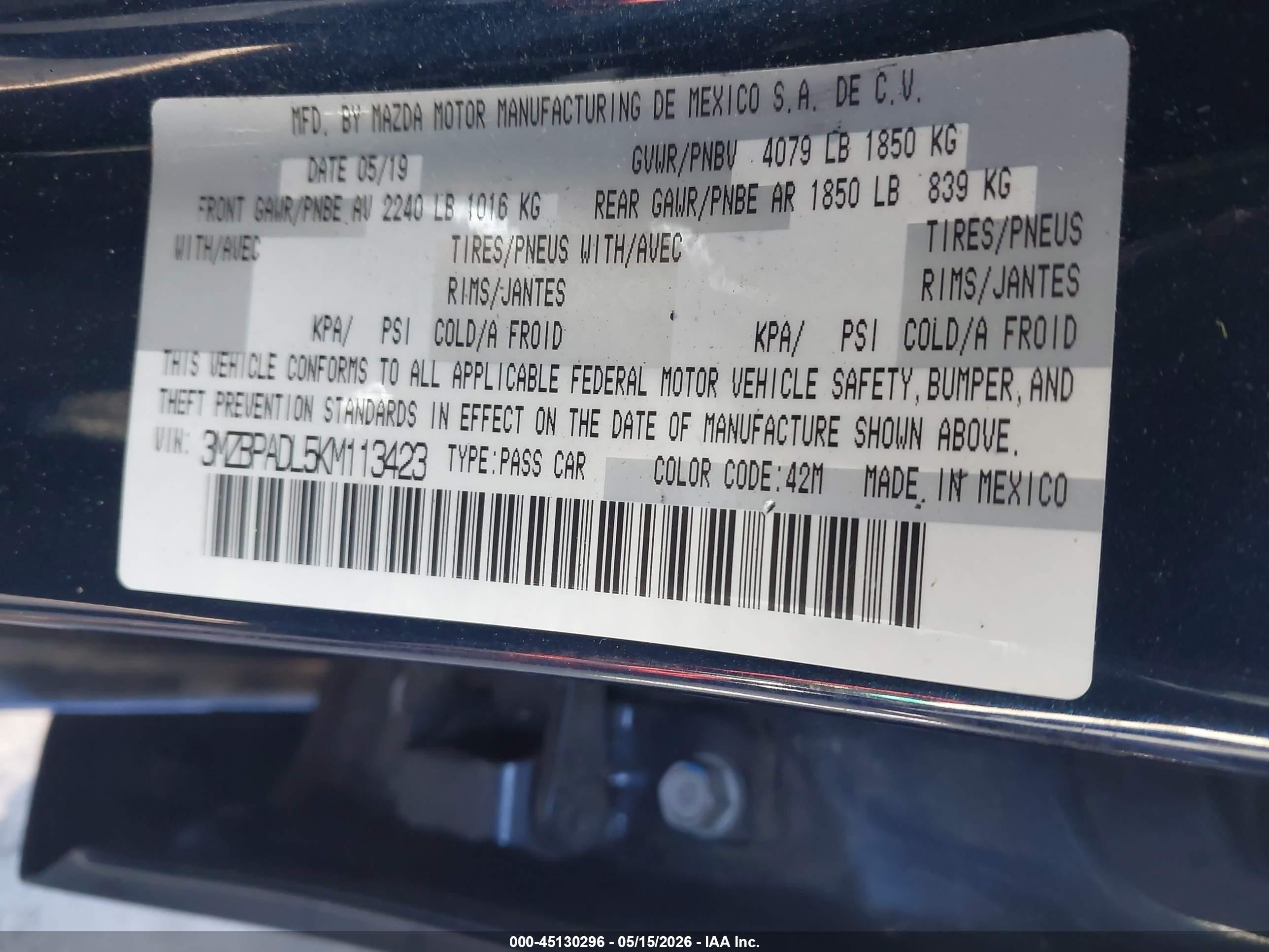 2019 Mazda Mazda3 Preferred Package Синий vin: 3MZBPADL5KM113423