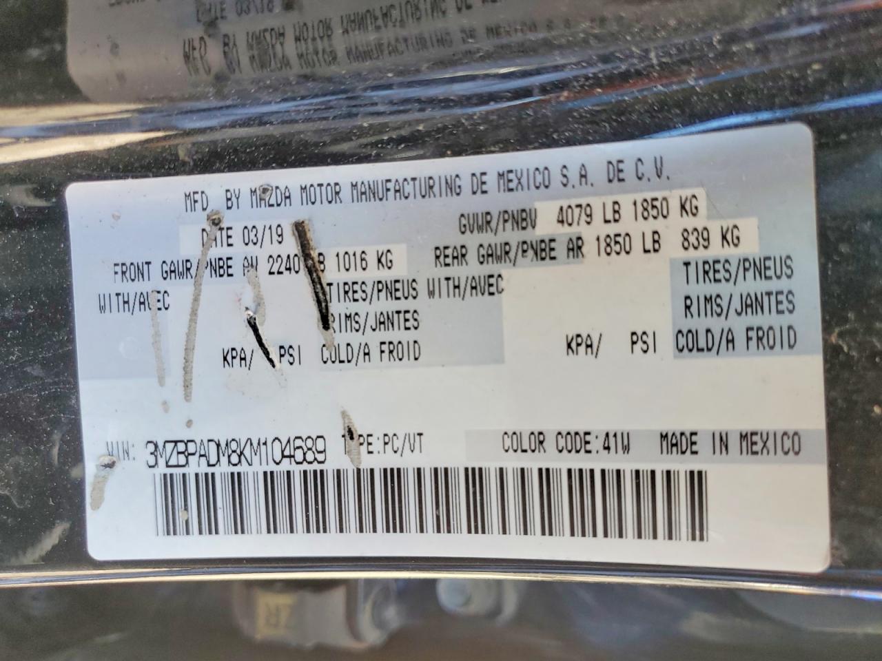2019 Mazda 3 Preferred Черный vin: 3MZBPADM8KM104689