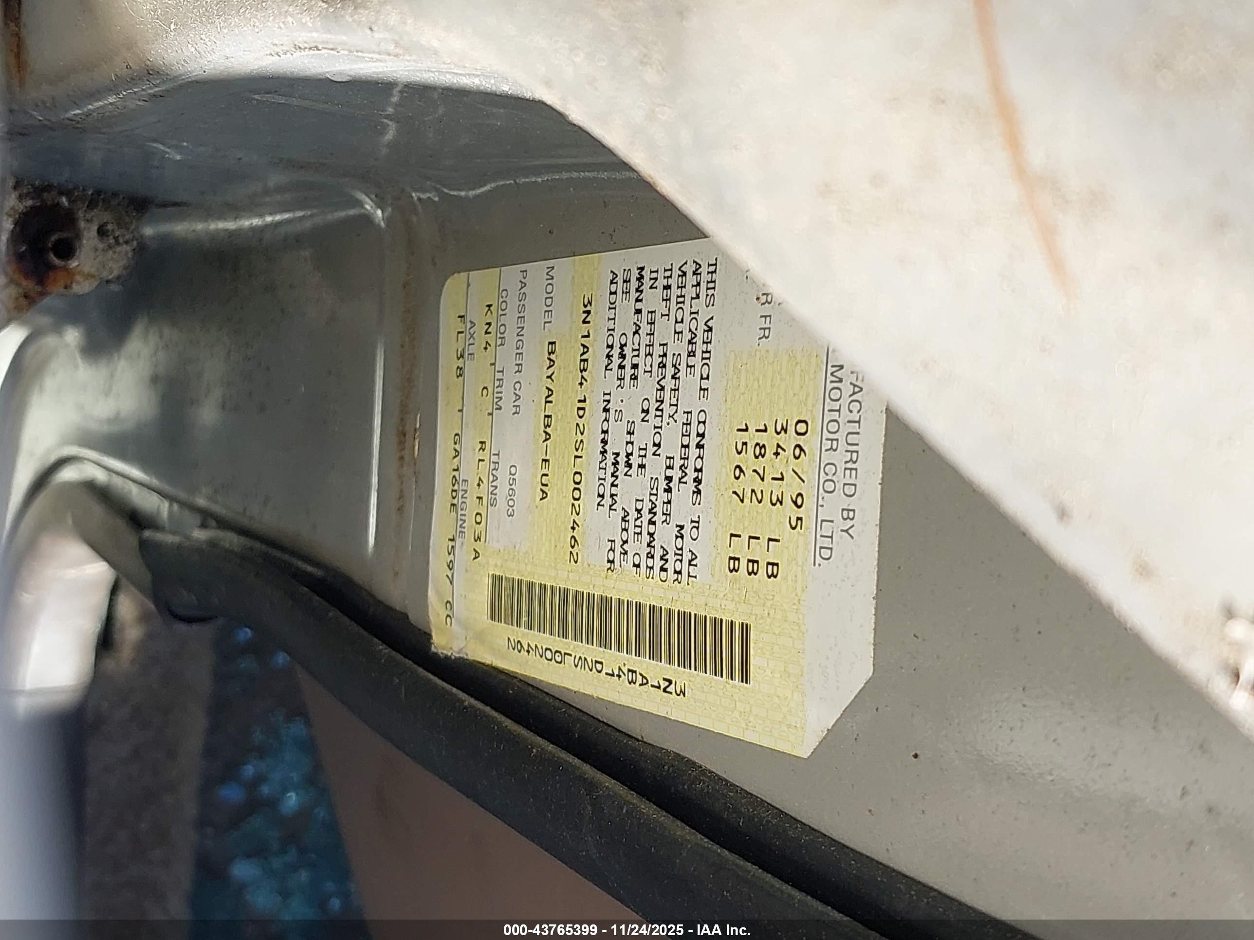1995 Nissan Sentra Xe/gxe/gle Silver vin: 3N1AB41D2SL002462