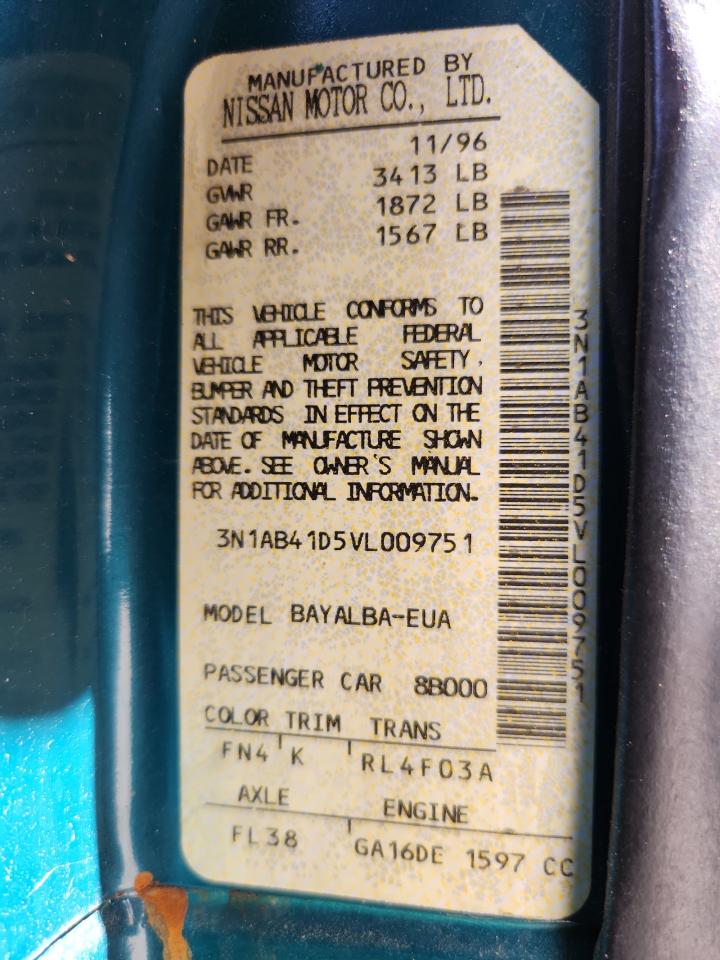 1997 Nissan Sentra Xe Green vin: 3N1AB41D5VL009751