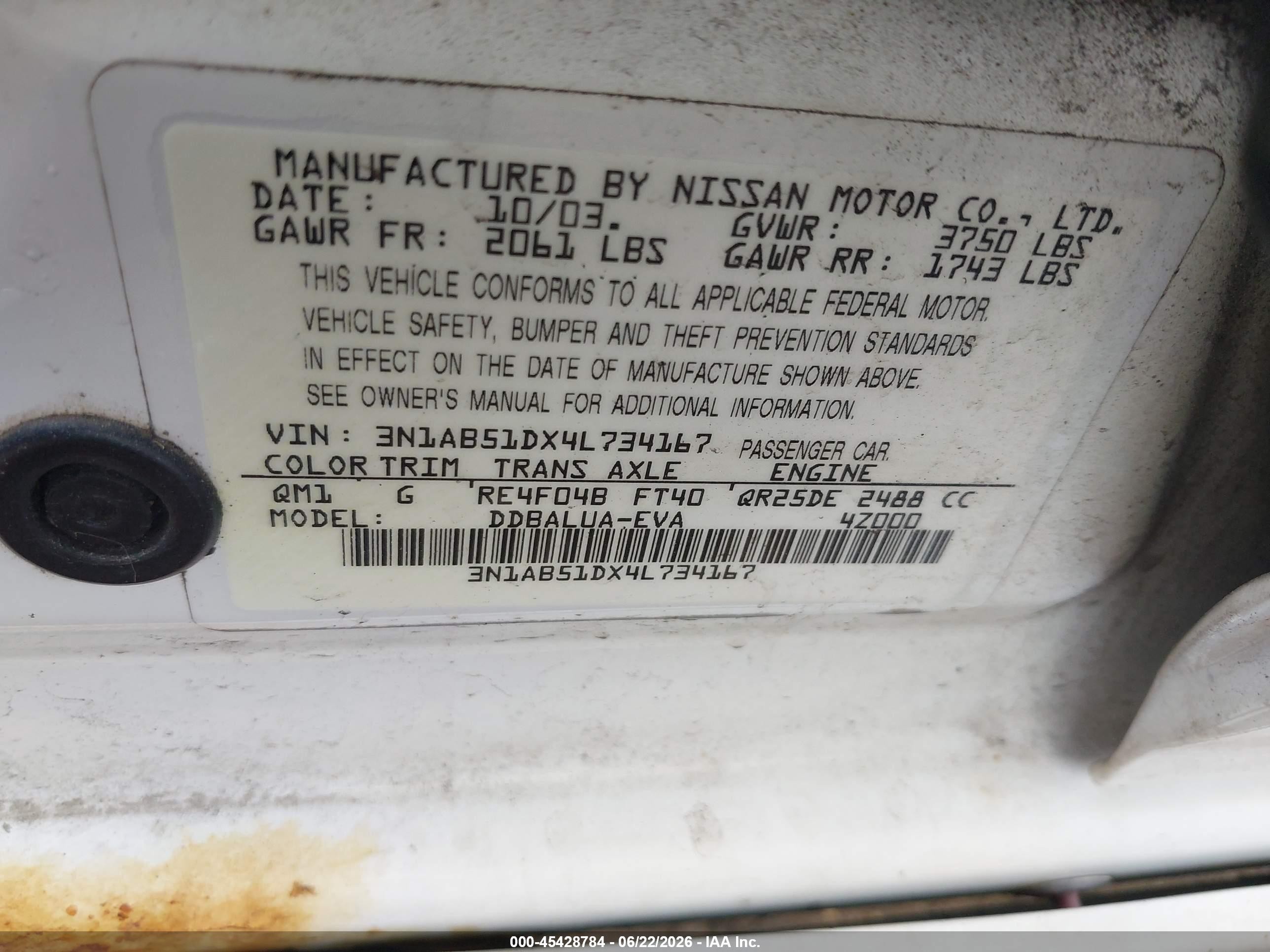 2004 Nissan Sentra Se-r White vin: 3N1AB51DX4L734167