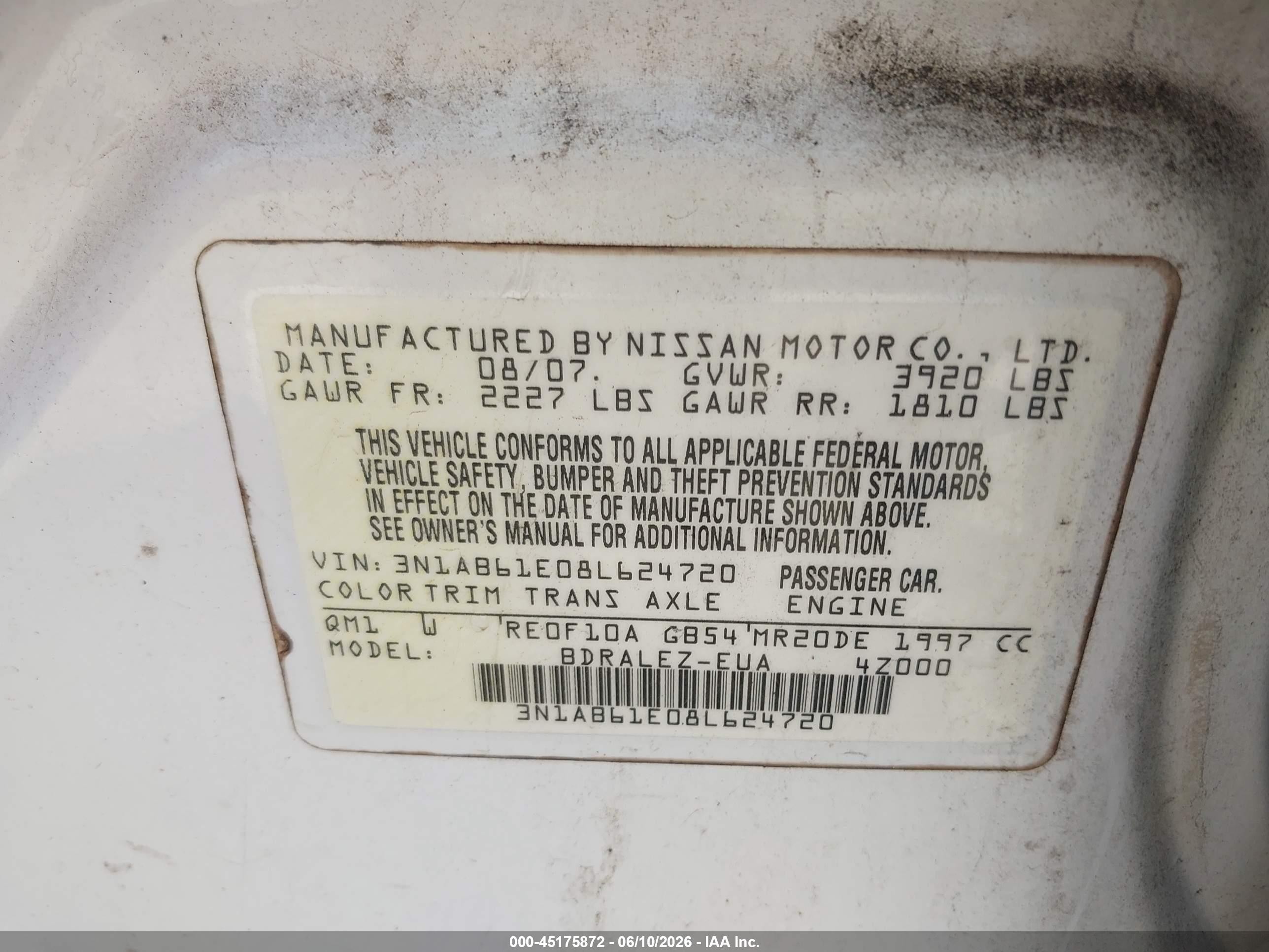 2008 Nissan Sentra 2.0s Белый vin: 3N1AB61E08L624720