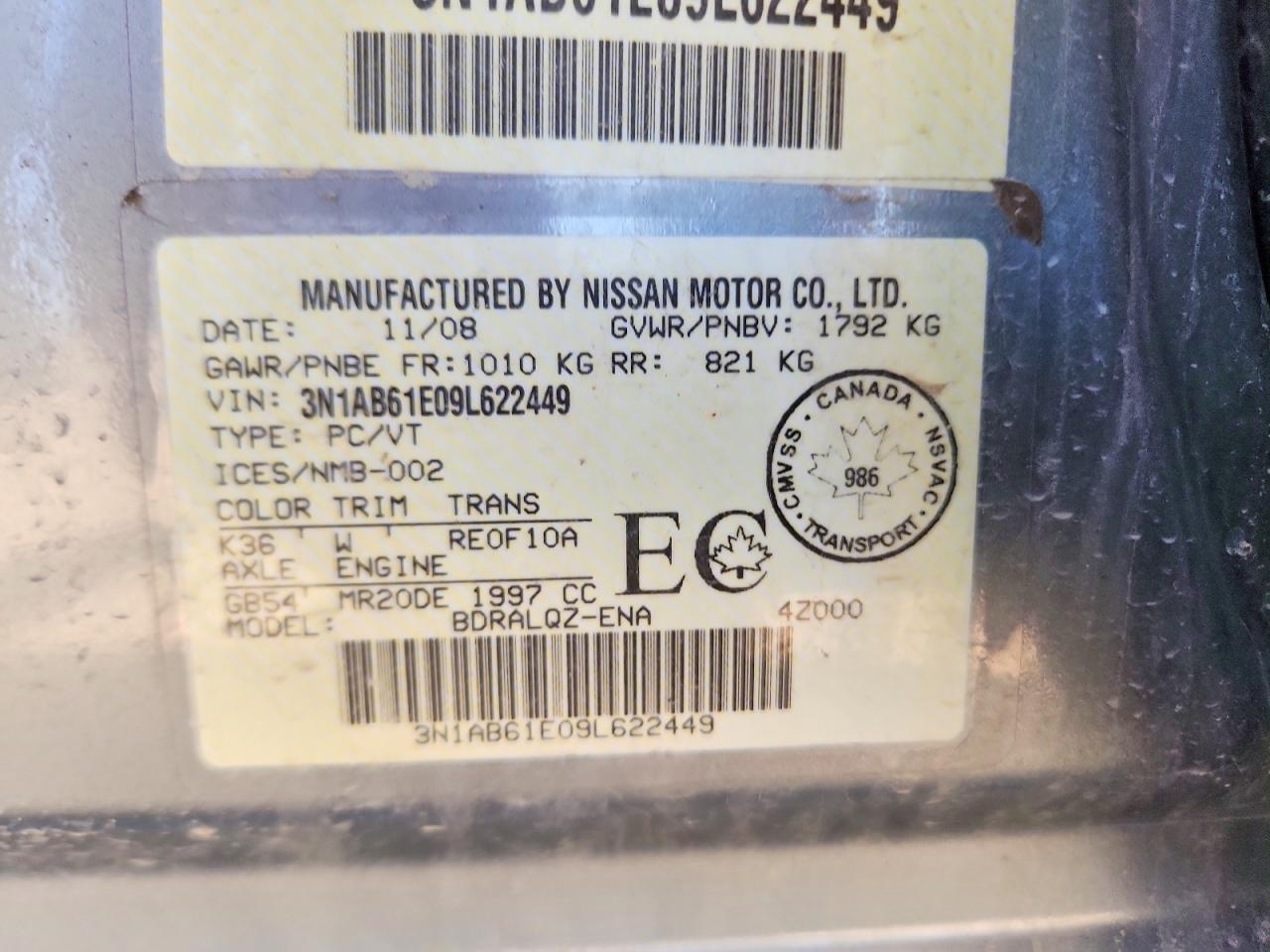 2009 Nissan Sentra 2.0 Silver vin: 3N1AB61E09L622449