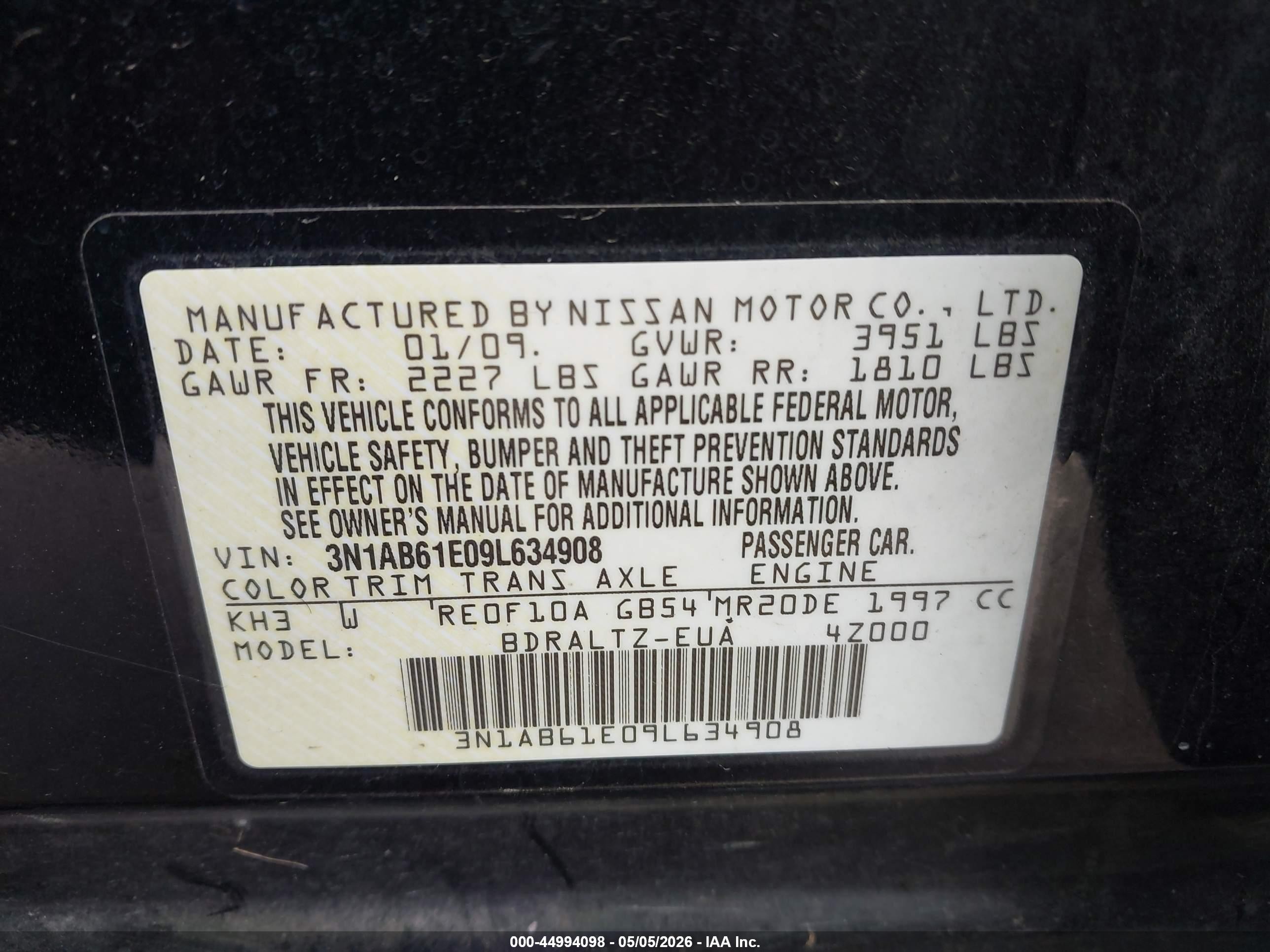 2009 Nissan Sentra 2.0s Black vin: 3N1AB61E09L634908