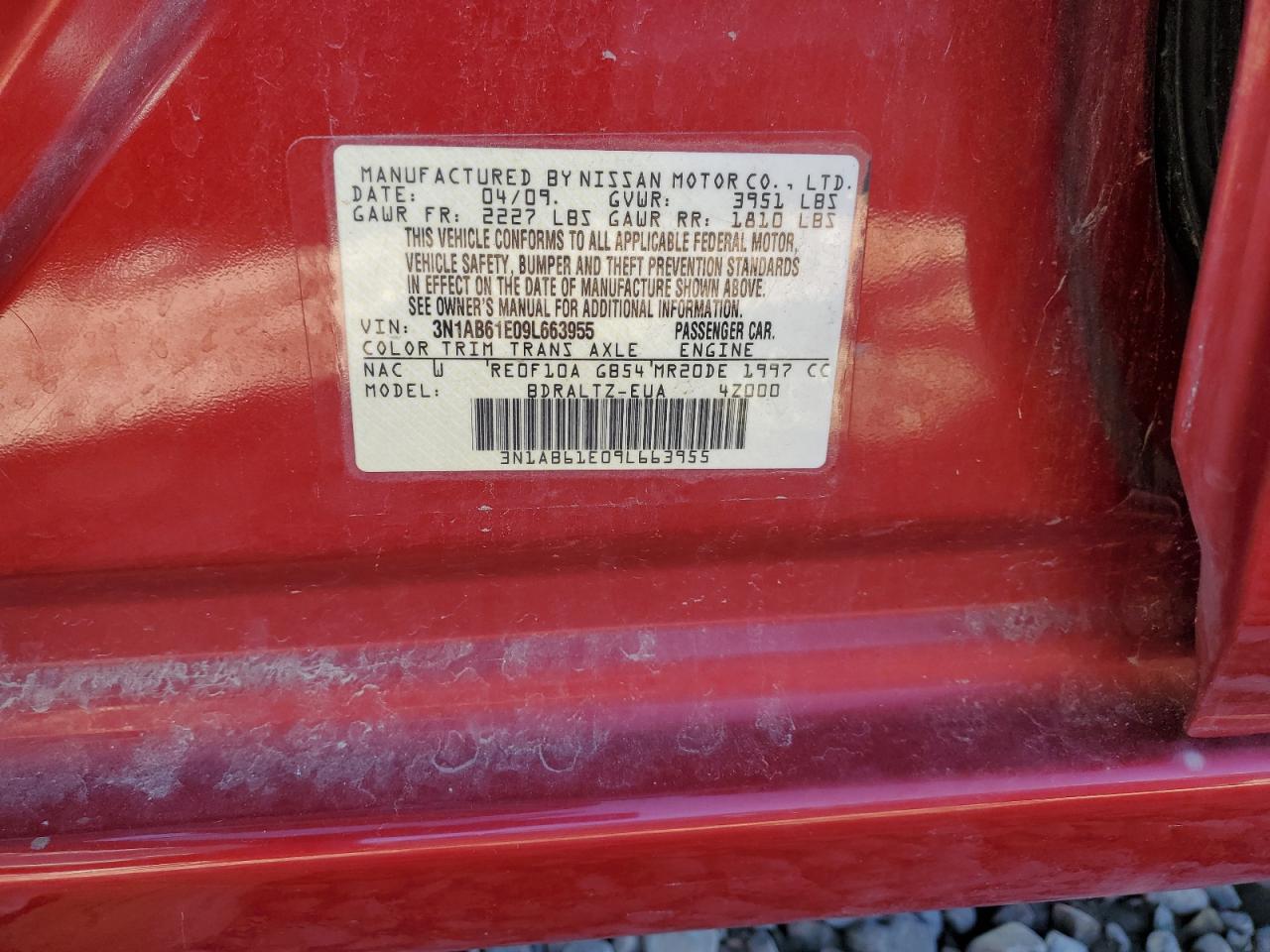 2009 Nissan Sentra 2.0 Red vin: 3N1AB61E09L663955