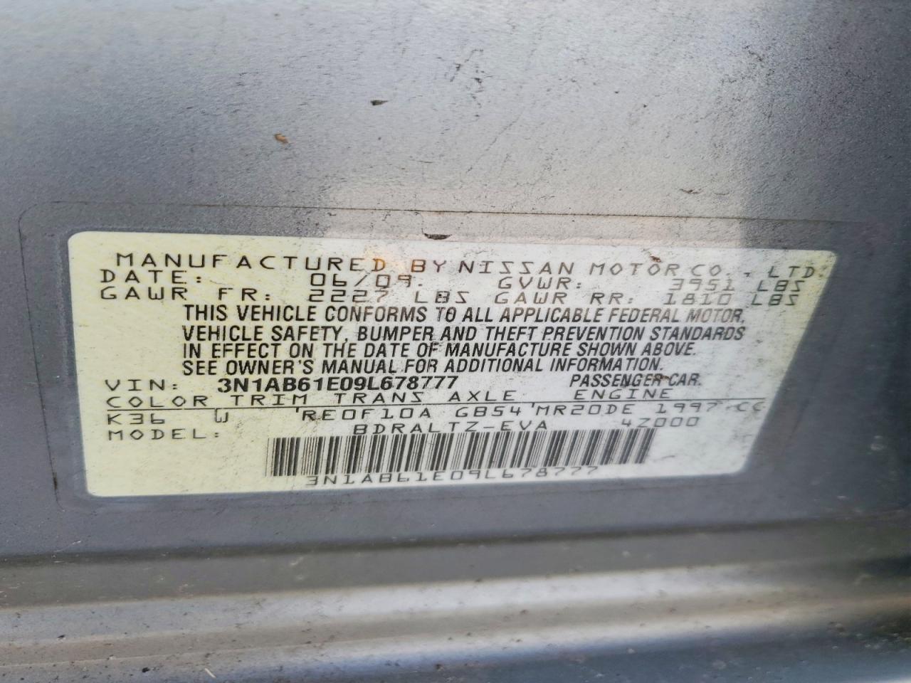 2009 Nissan Sentra 2.0 Gray vin: 3N1AB61E09L678777