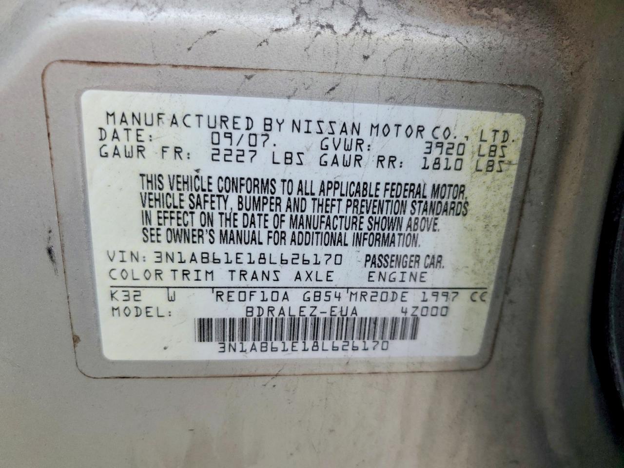 2008 Nissan Sentra 2.0 Gray vin: 3N1AB61E18L626170