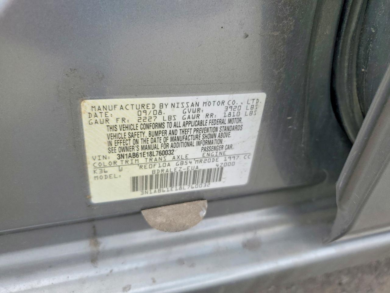 2008 Nissan Sentra Silver vin: 3N1AB61E18L760032