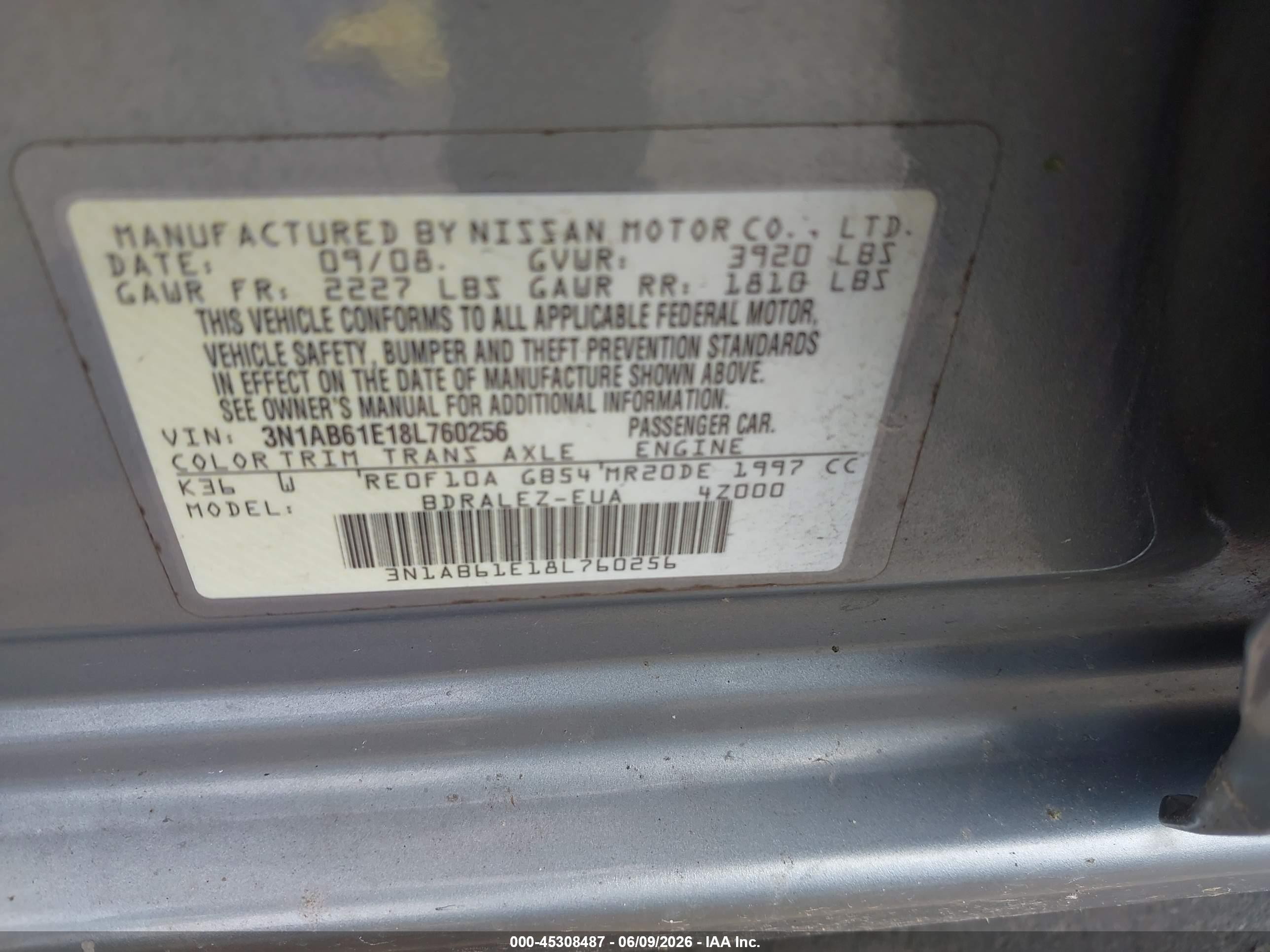 2008 Nissan Sentra 2.0s Gray vin: 3N1AB61E18L760256