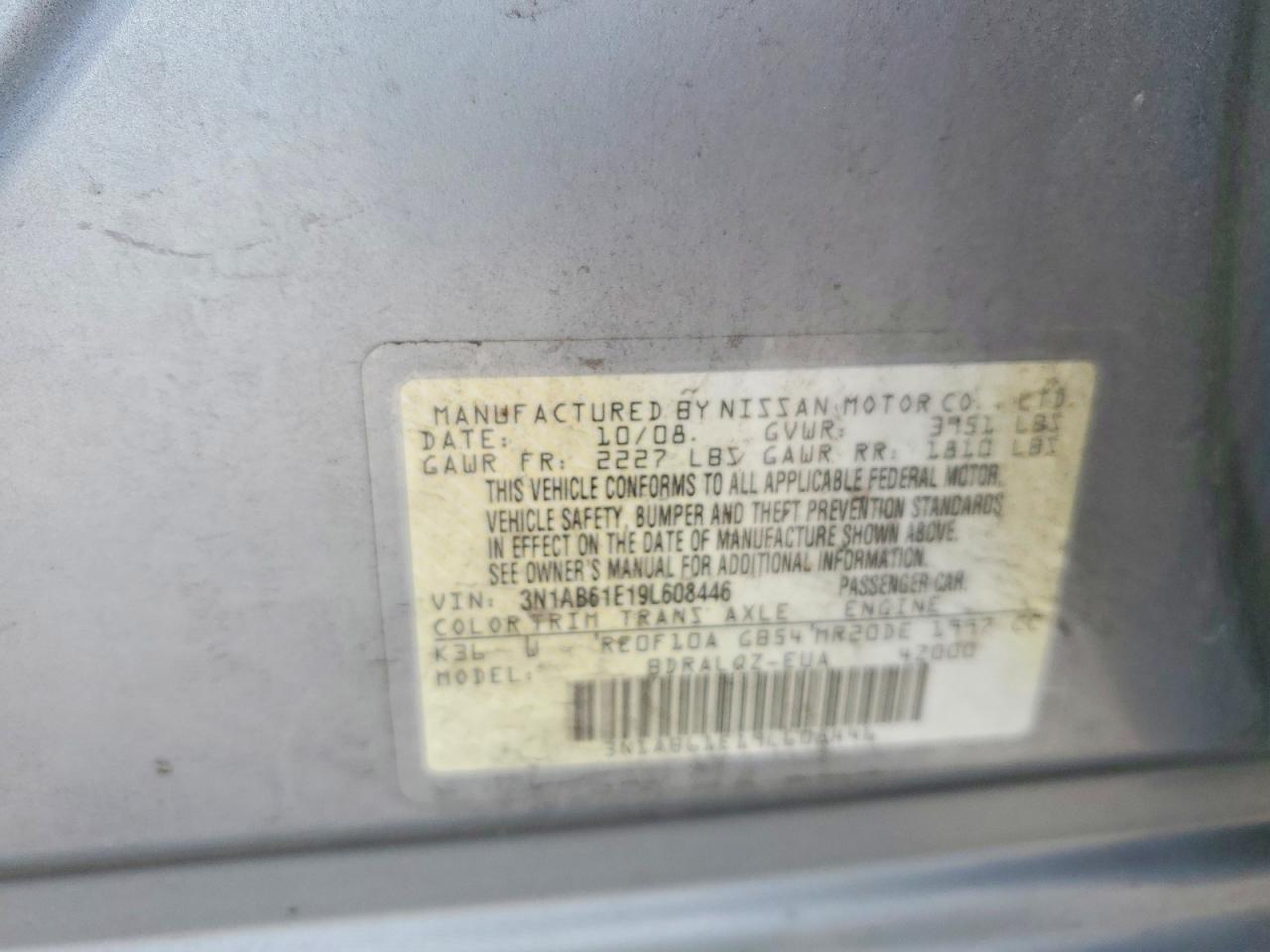 2009 Nissan Sentra 2.0 Gray vin: 3N1AB61E19L608446