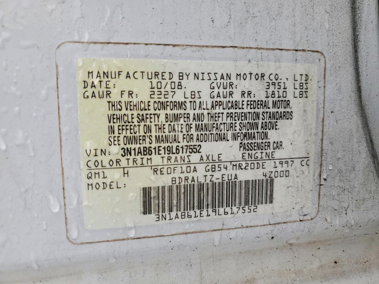 2009 Nissan Sentra 2.0 White vin: 3N1AB61E19L617552