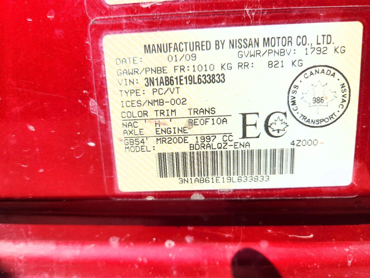 2009 Nissan Sentra 2.0 Red vin: 3N1AB61E19L633833