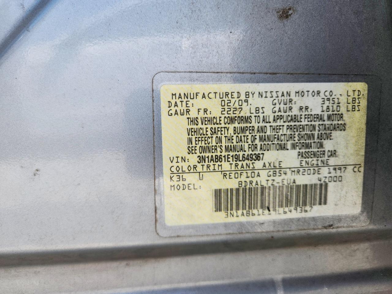 2009 Nissan Sentra 2.0 Silver vin: 3N1AB61E19L649367
