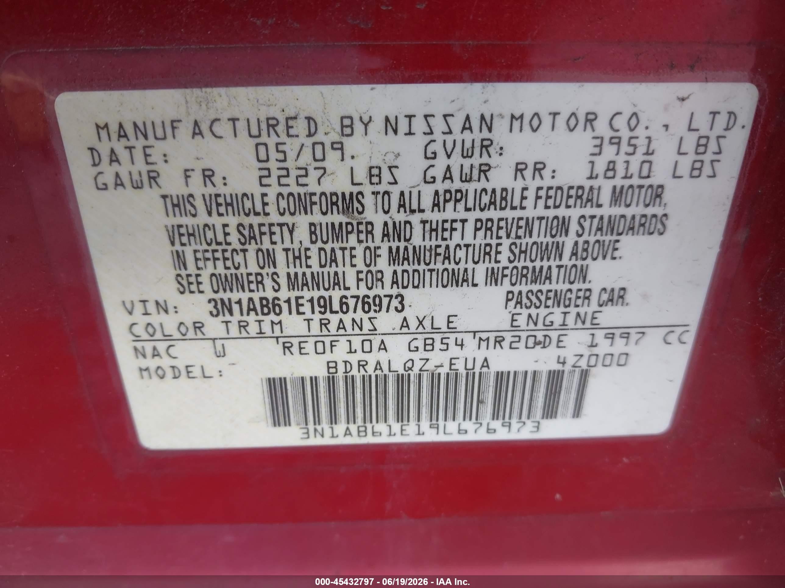 2009 Nissan Sentra 2.0 Red vin: 3N1AB61E19L676973