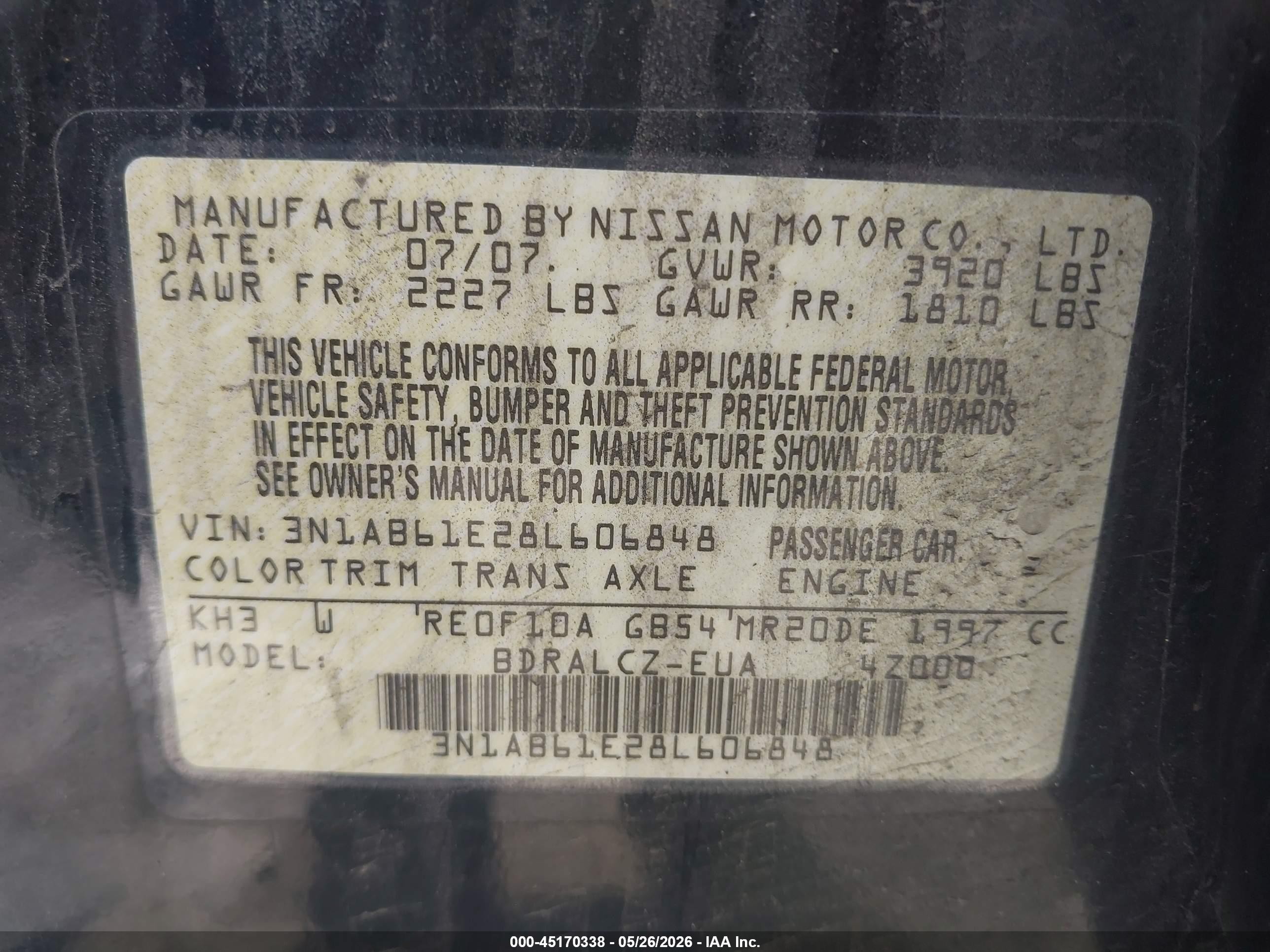 2008 Nissan Sentra 2.0 Black vin: 3N1AB61E28L606848