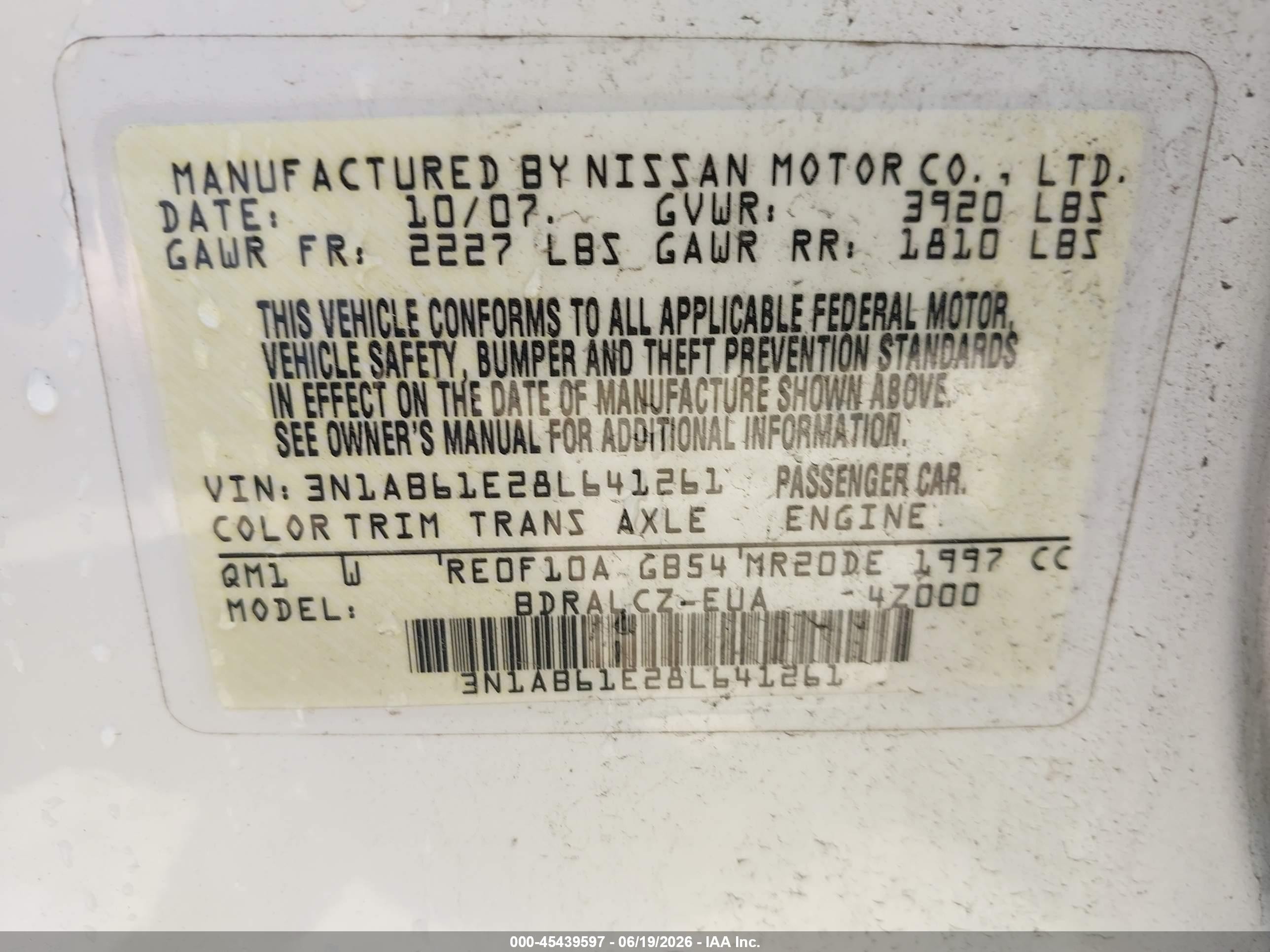 2008 Nissan Sentra 2.0 White vin: 3N1AB61E28L641261