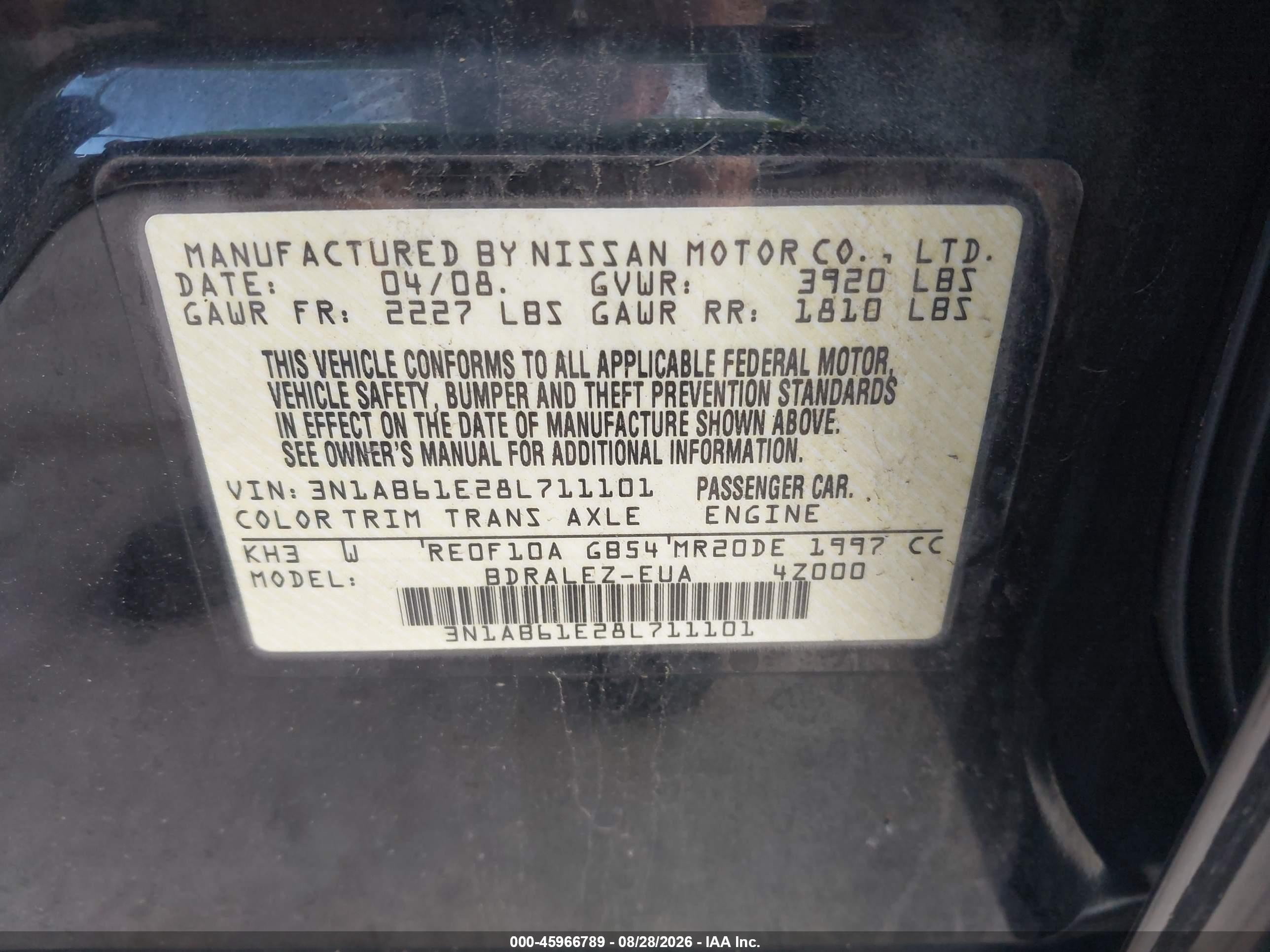2008 Nissan Sentra 2.0s Black vin: 3N1AB61E28L711101